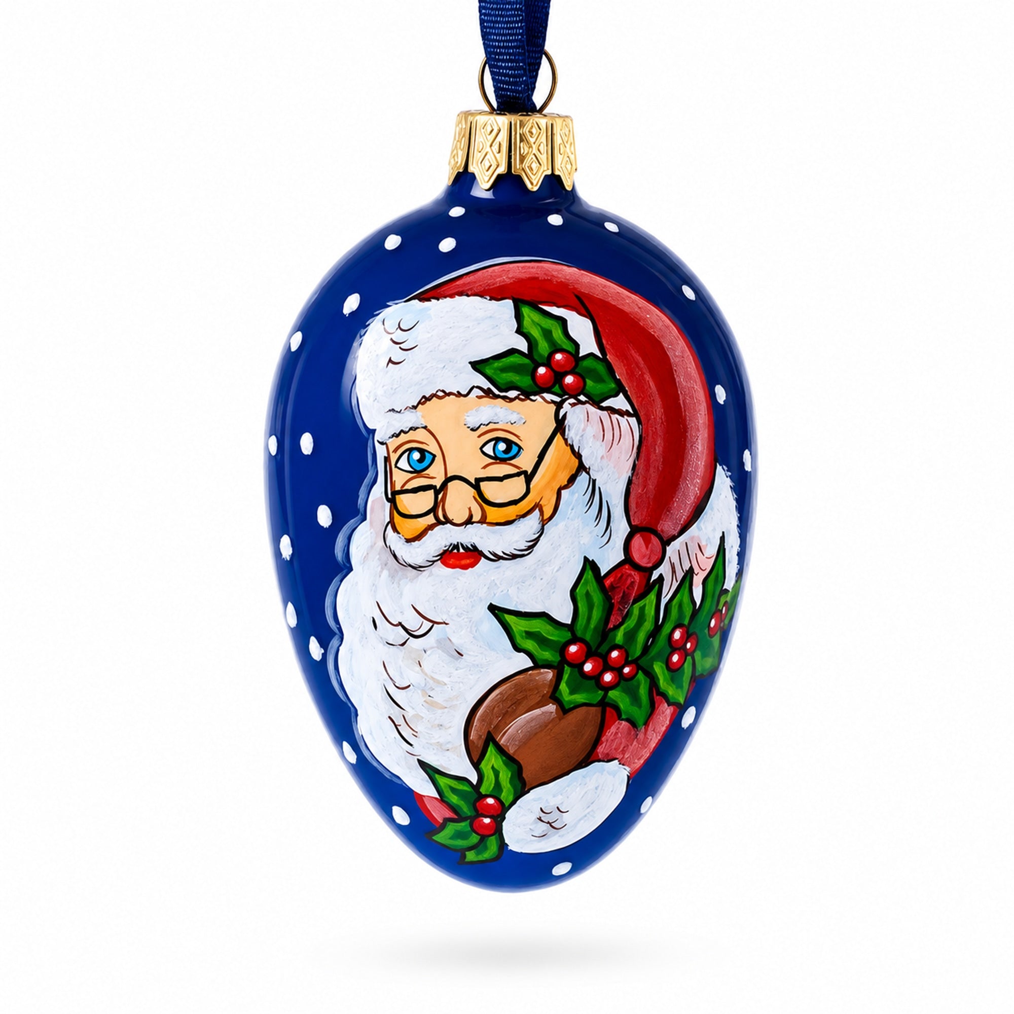 Santa With Mistletoe Glass Egg Ornament 4 Inches