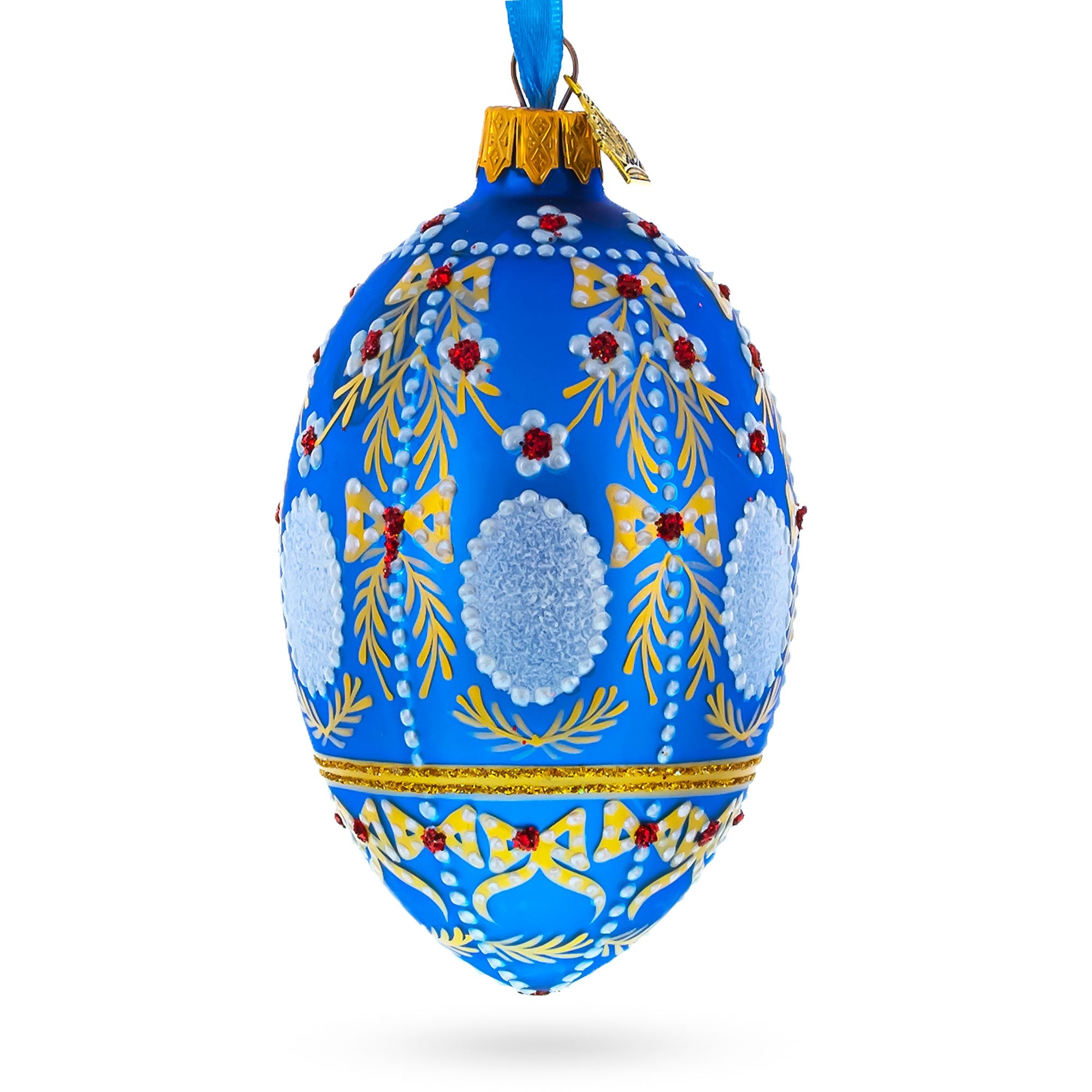 1908 Alexander Palace Royal on Blue Egg Glass Ornament 4 Inches
