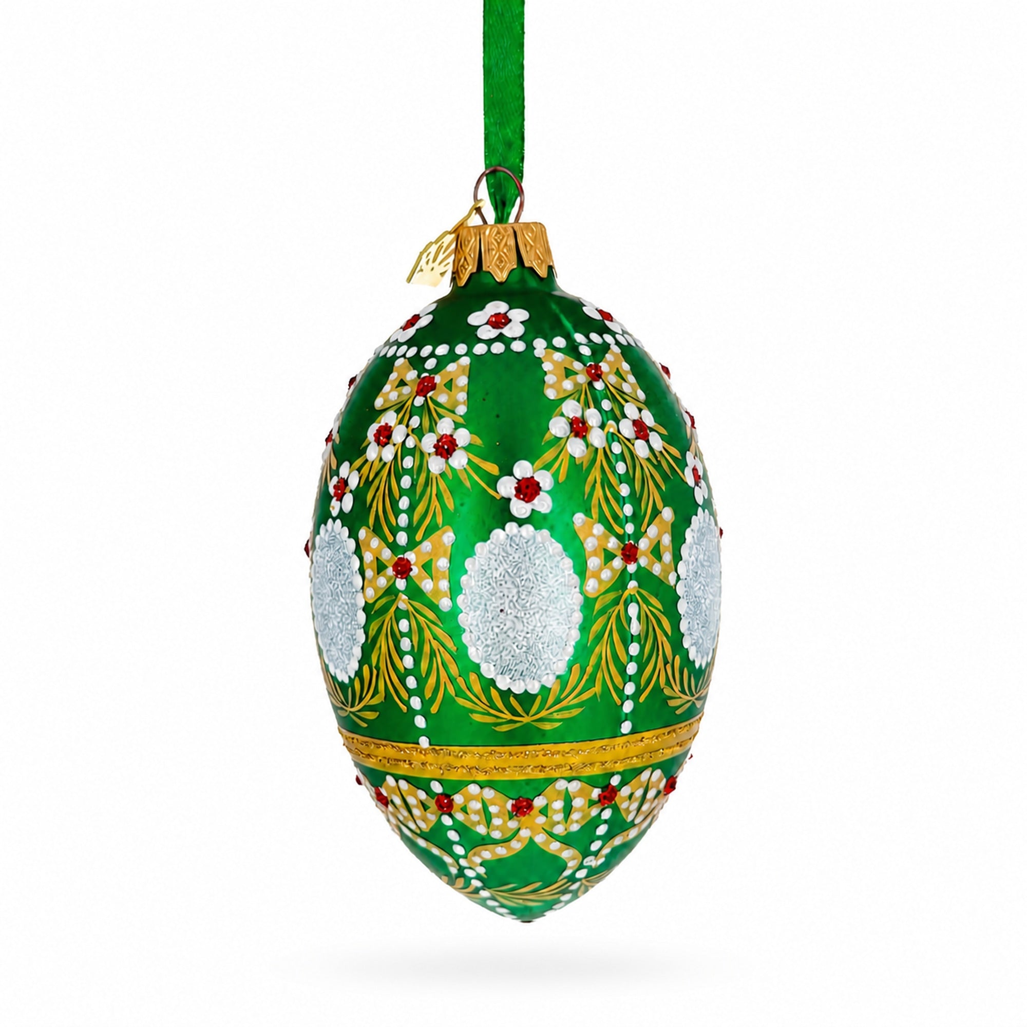 1908 Alexander Palace Royal on Green Egg Glass Ornament 4 Inches
