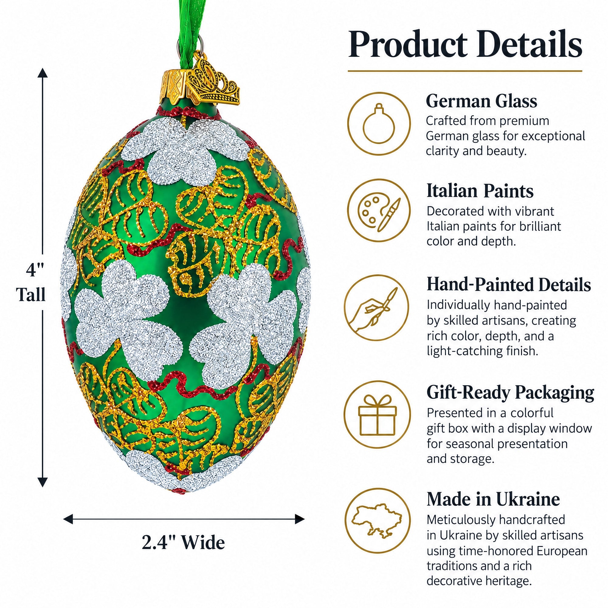 1902 Clover Leaf Royal Egg Glass Christmas Ornament 4 Inches