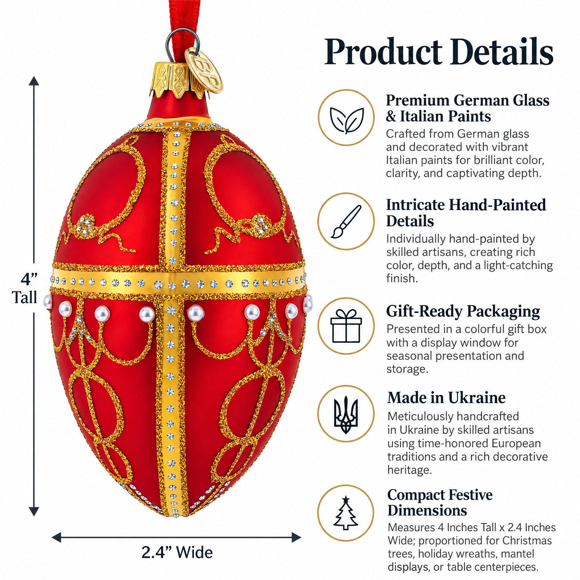 1895 Rosebud Royal Egg Glass Ornament 4 Inches