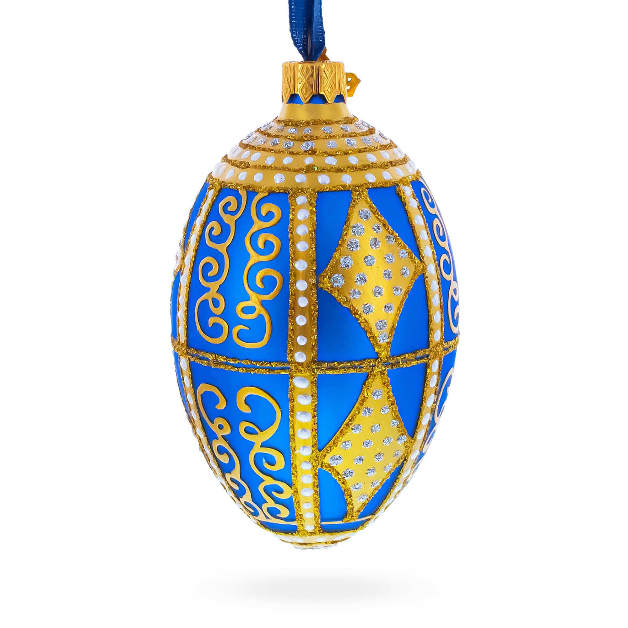 Golden Rhombus Glass Egg Christmas Ornament 4 Inches