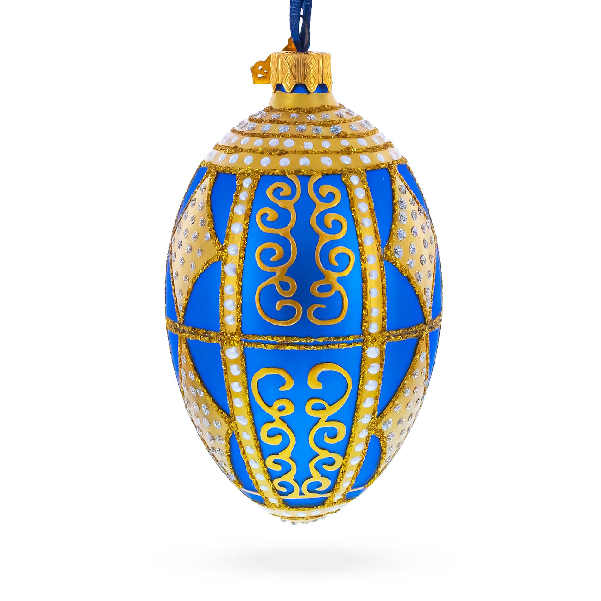 Golden Rhombus Glass Egg Christmas Ornament 4 Inches
