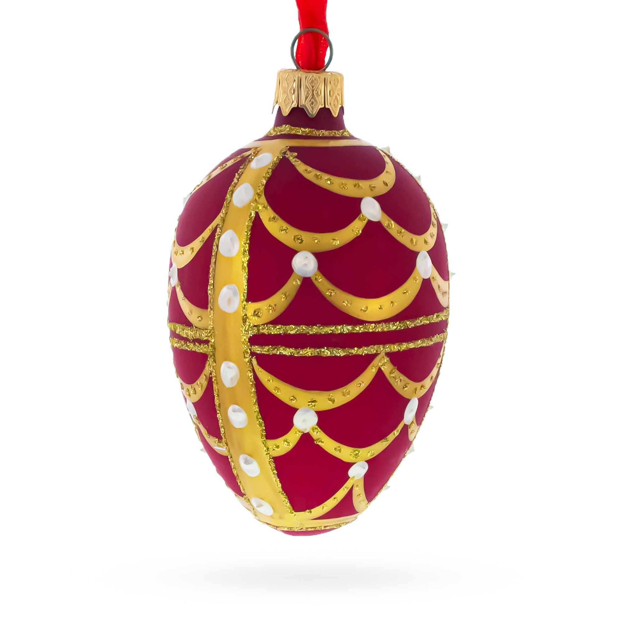 Gold Arches On Red Egg Glass Ornament 4 Inches