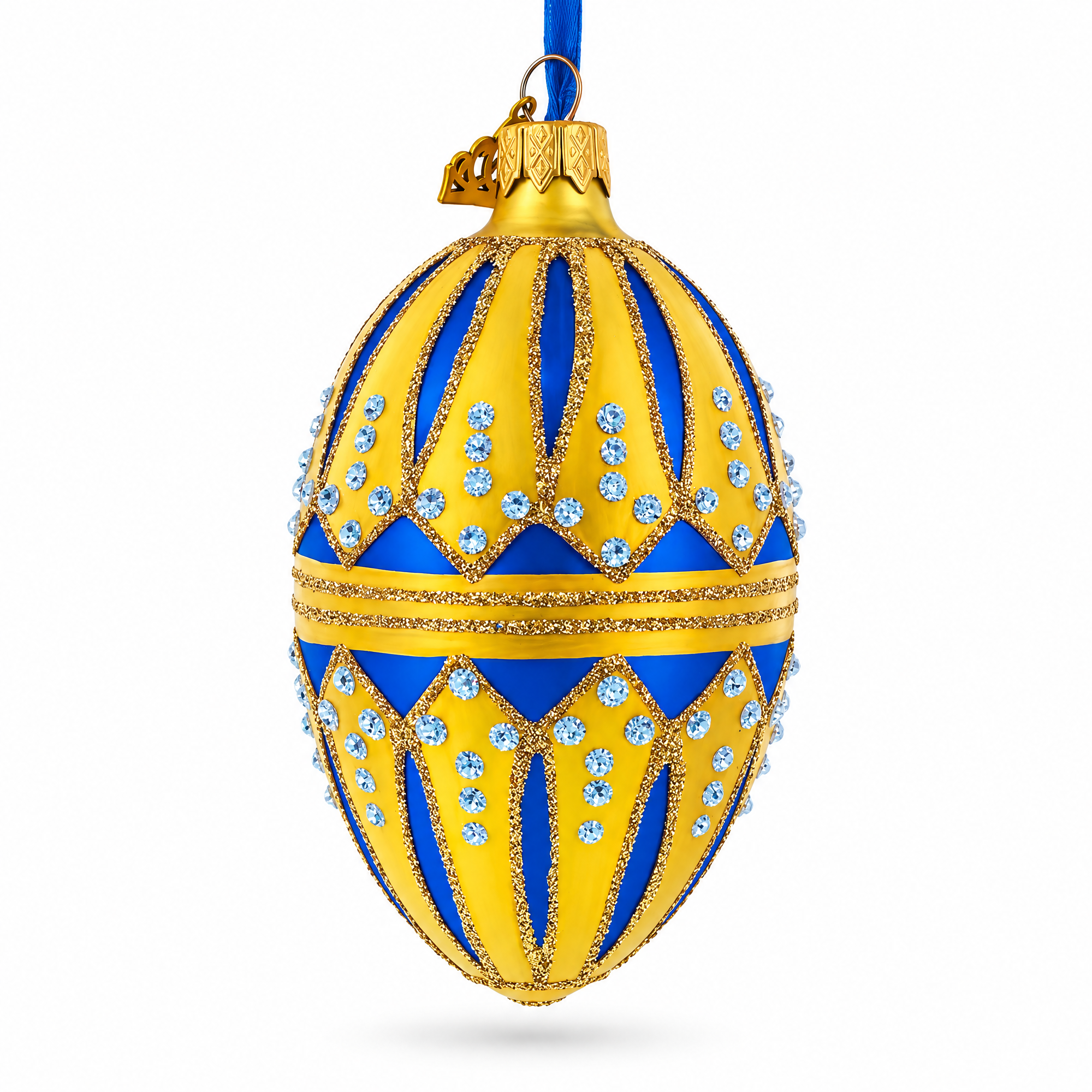 Blue Enamel Royal Inspired Egg Glass Ornament 4 Inches