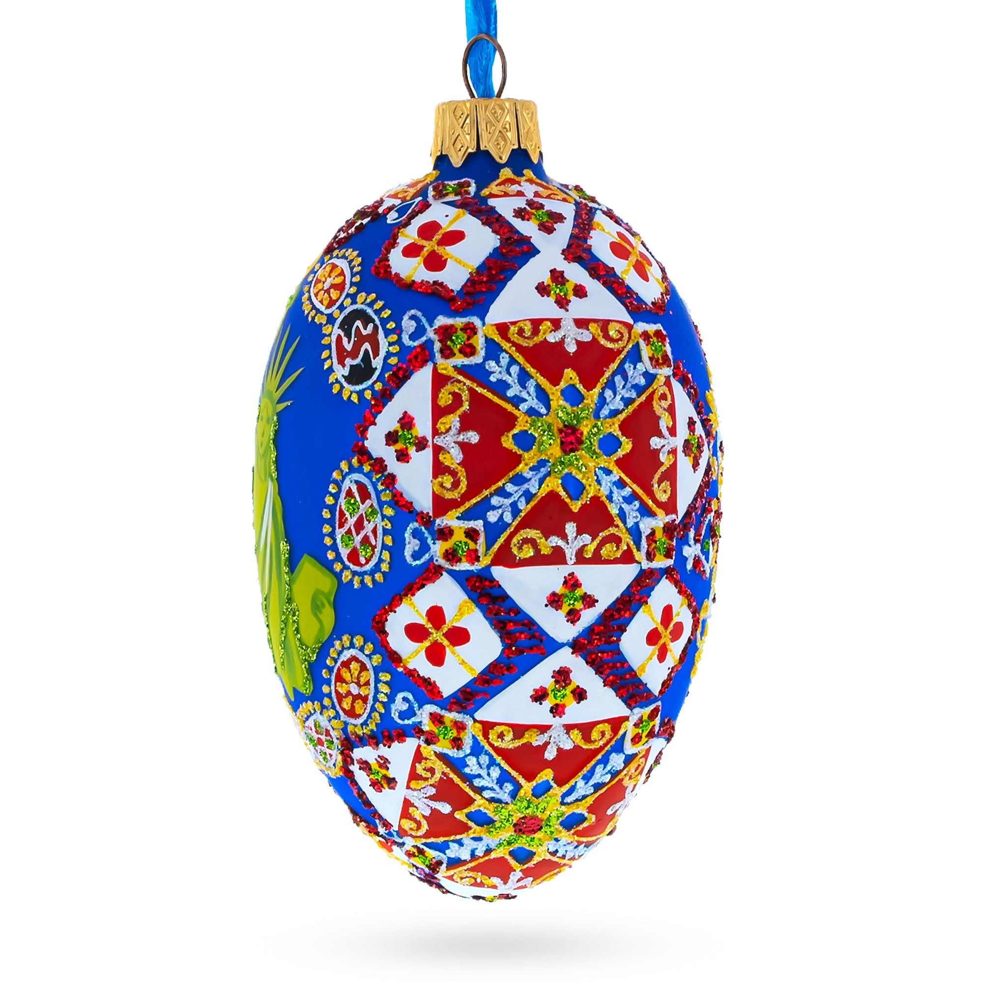 Statue of Liberty Ukrainian Glass Egg Ornament 4 Inches