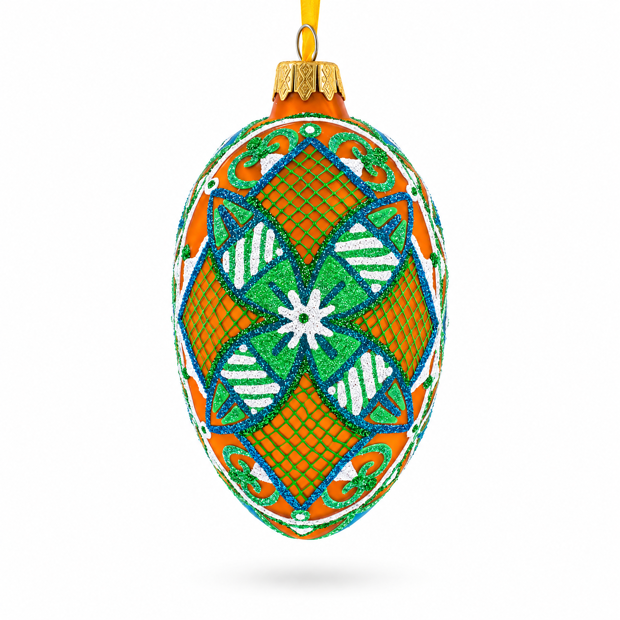 The Green Star Ukrainian Pysanka Glass Egg Ornament 4 Inches