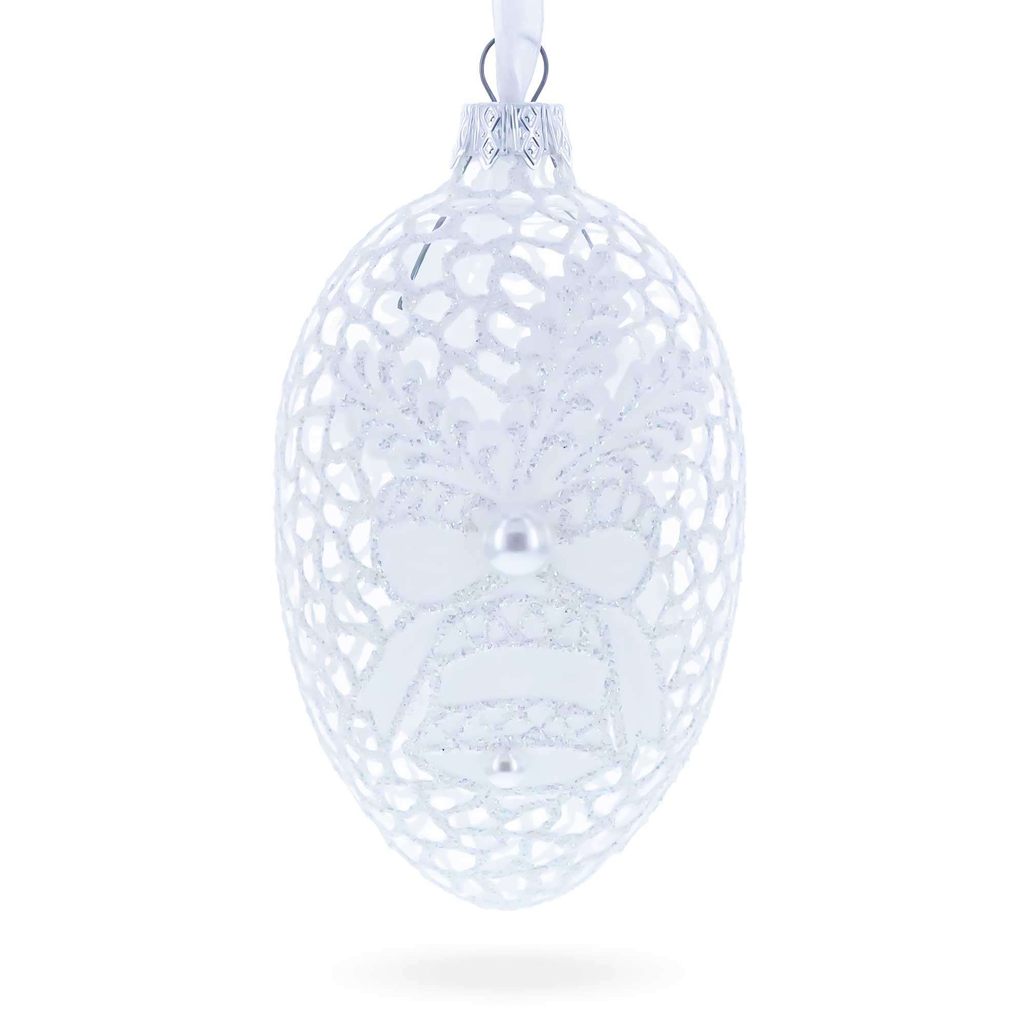 Winter Bells Egg Glass Ornament 4 Inches