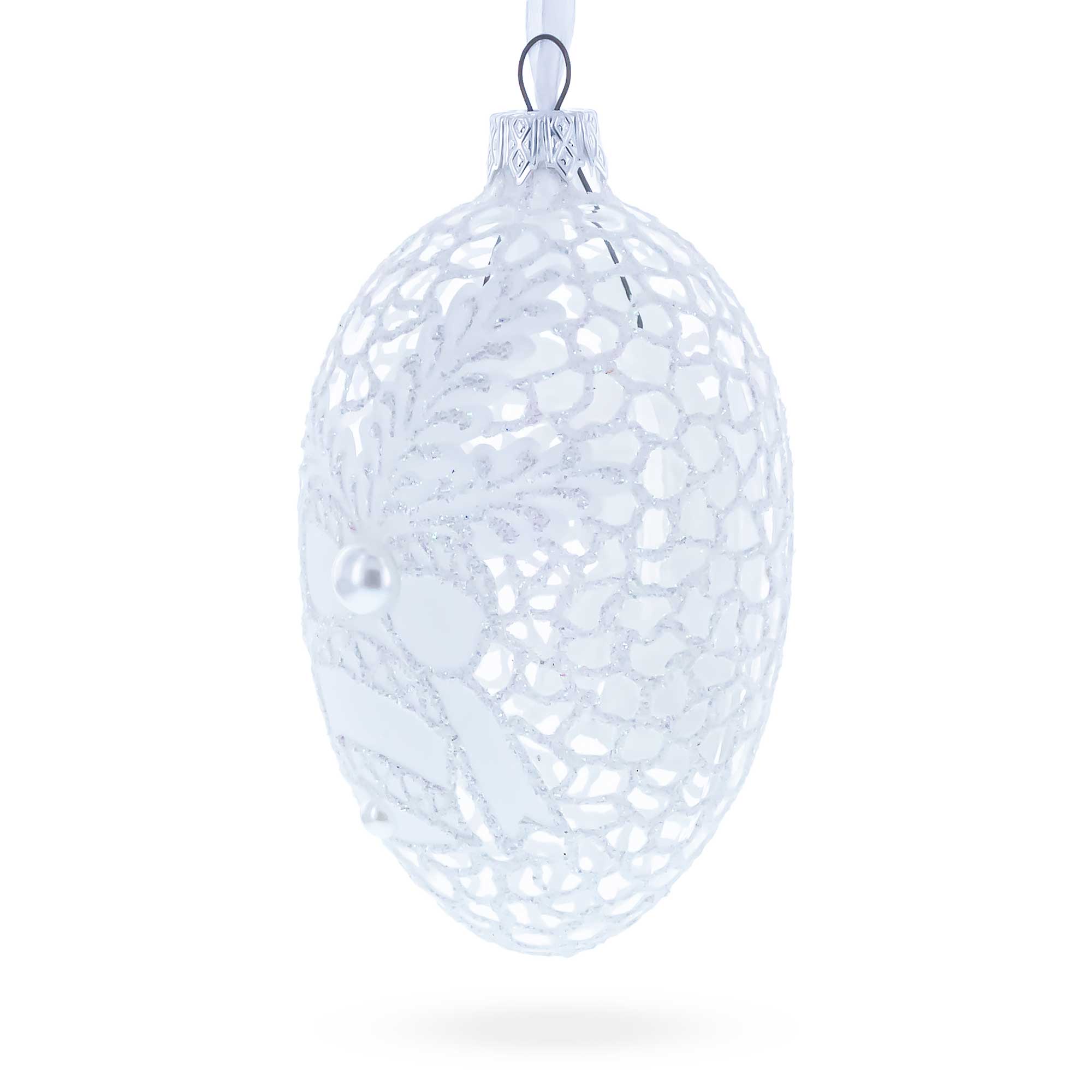 Winter Bells Egg Glass Ornament 4 Inches