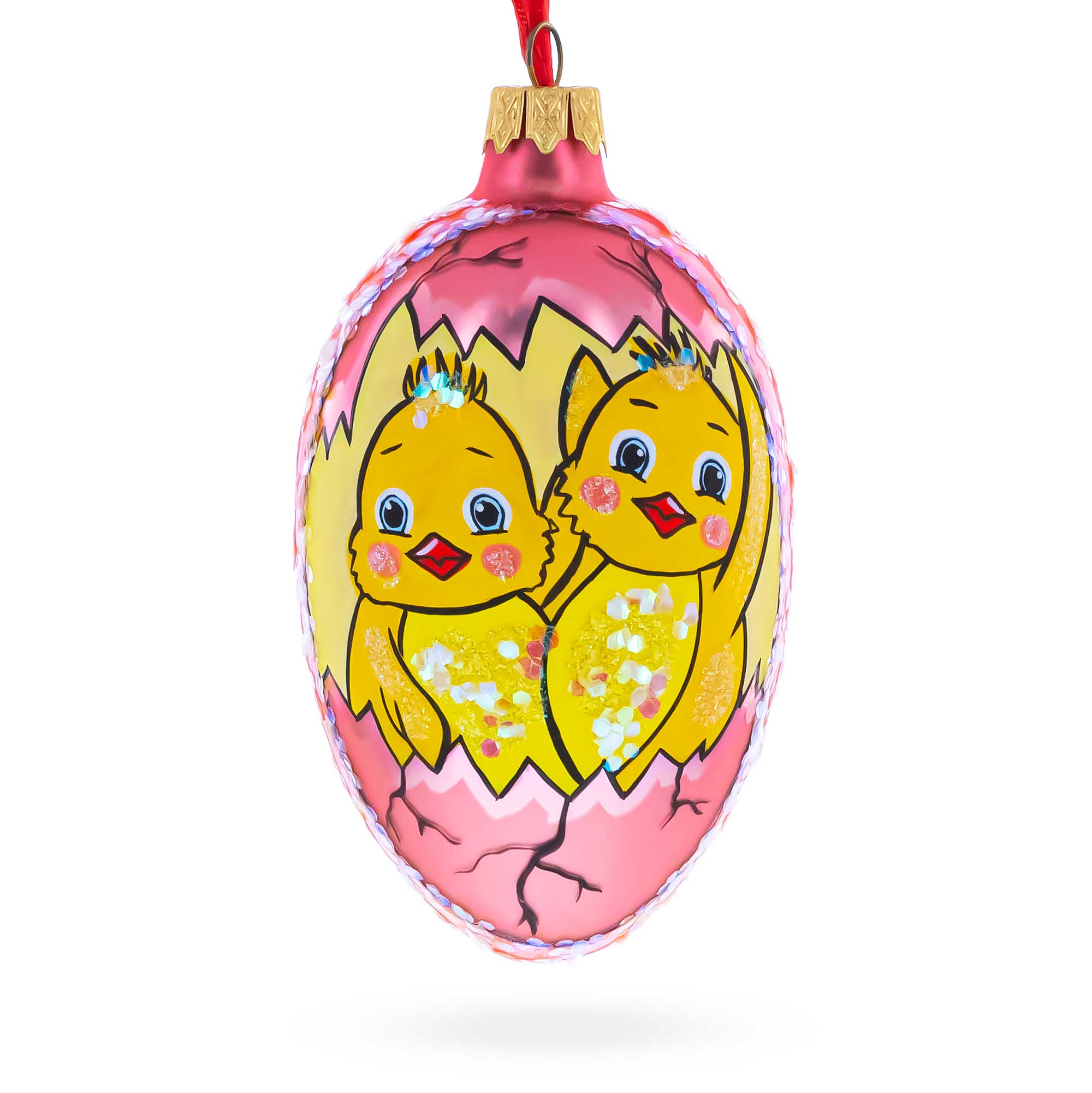 Two Chicks Egg Glass Ornament 4 Inches