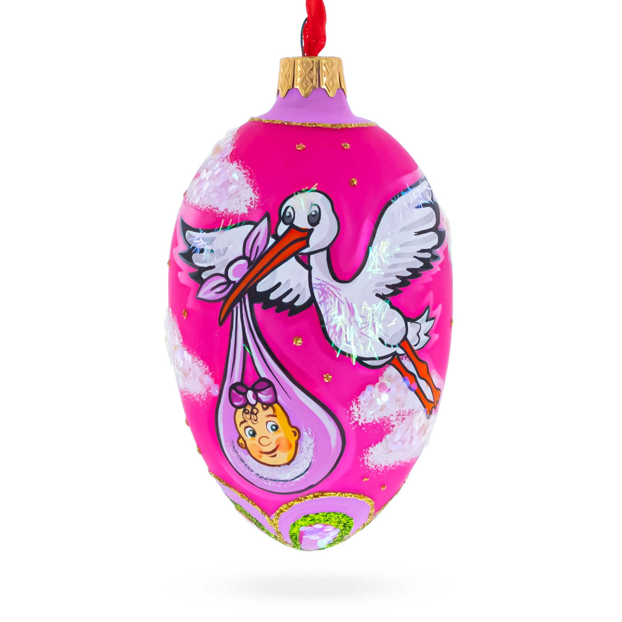 Newborn Baby Girl Egg Glass Ornament 4 Inches