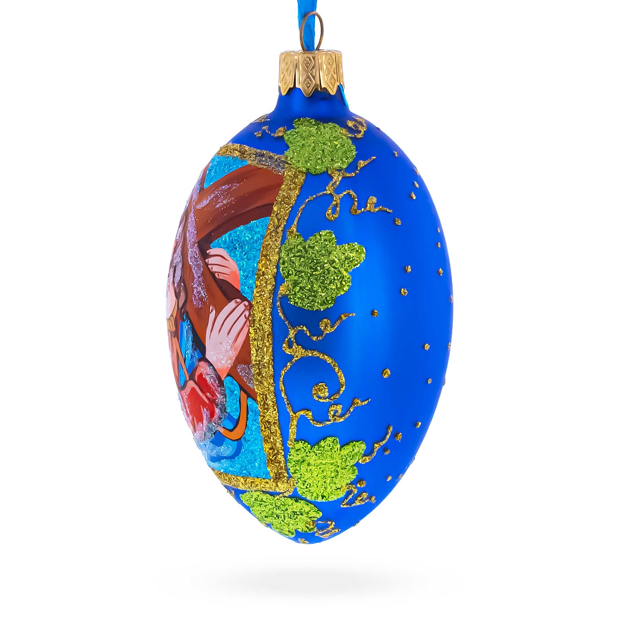 Jesus Carrying The Cross Glass Egg Ornament 4 Inches