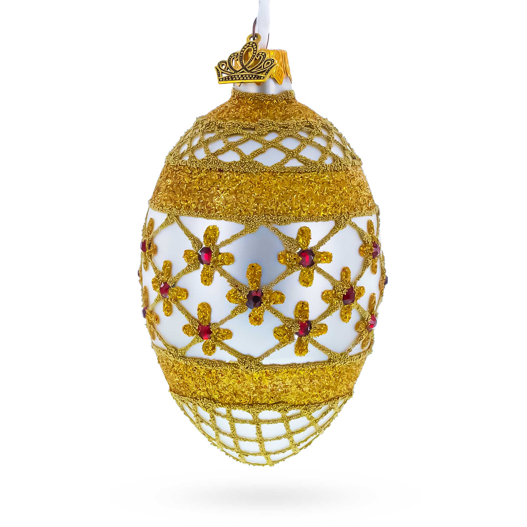 Gold Stars On Trellis Egg Glass Ornament 4 Inches