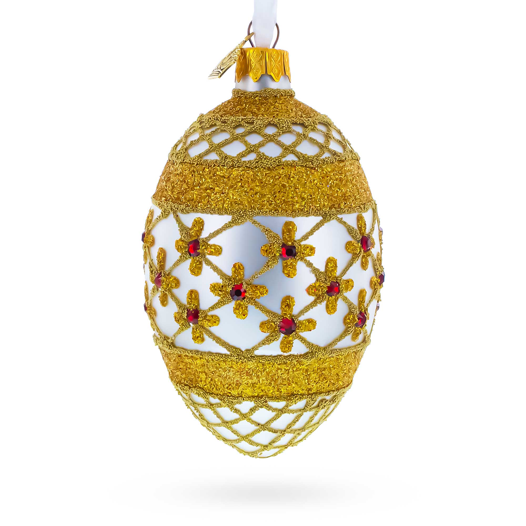 Gold Stars On Trellis Egg Glass Ornament 4 Inches