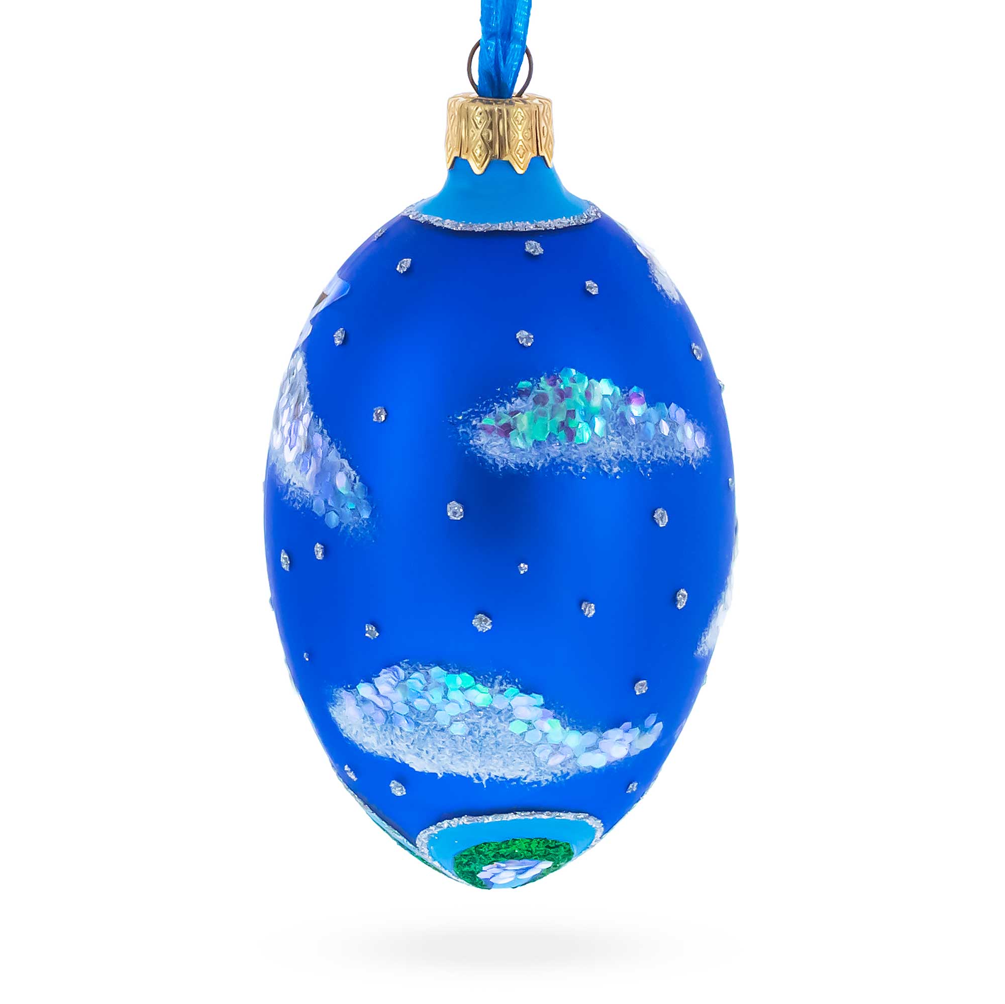 Newborn Baby Boy Egg Glass Ornament 4 Inches
