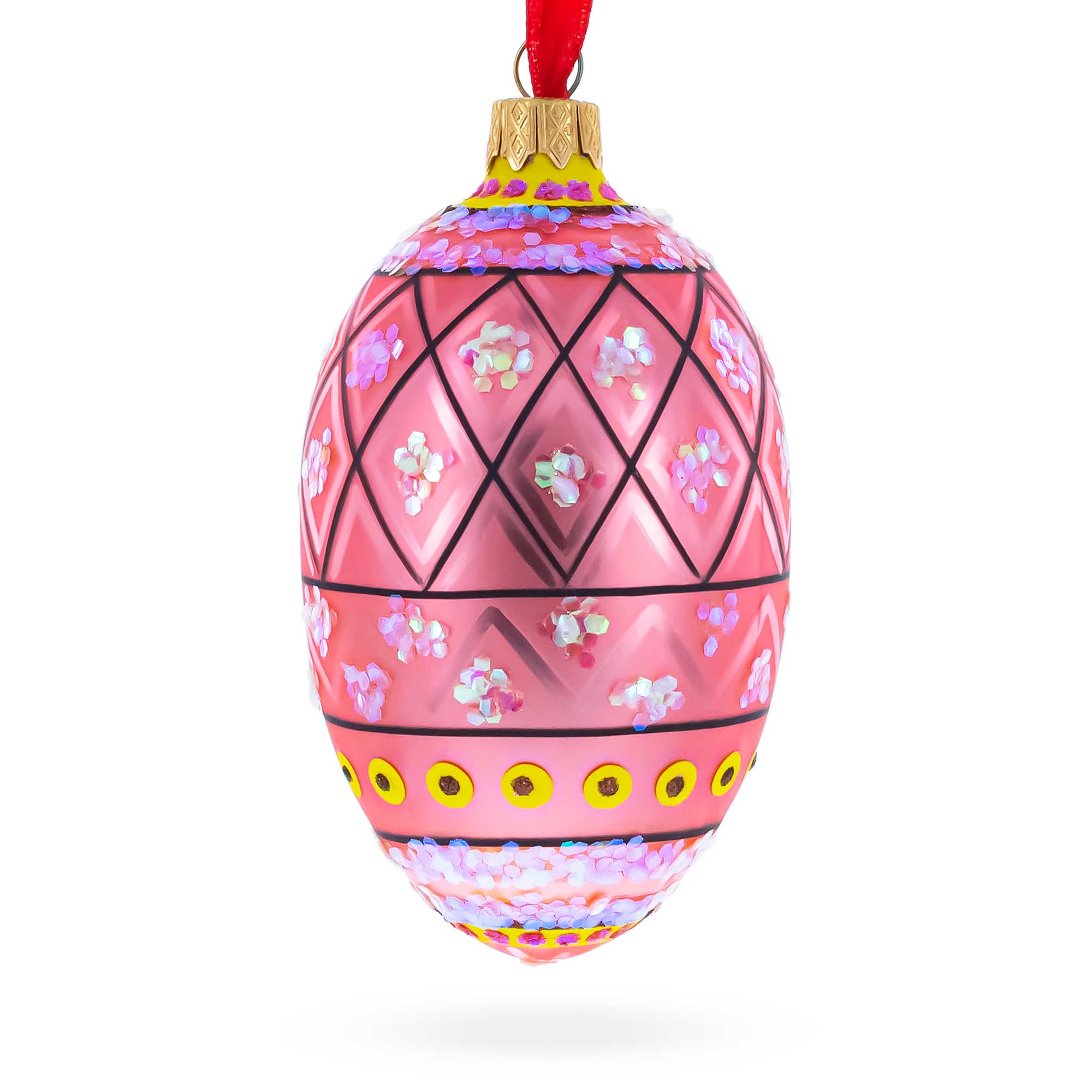 Easter Bunny With Tulips Glass Egg Ornament 4 Inches