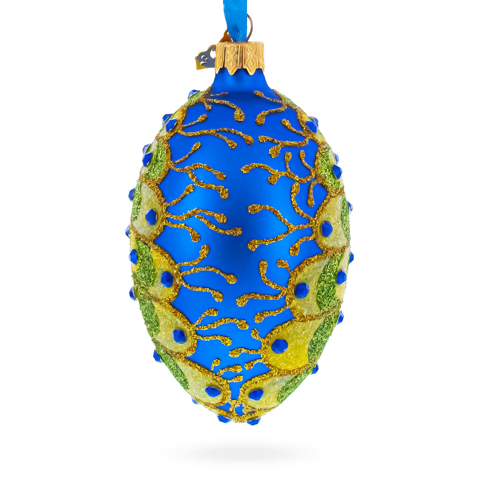 Peacock Glass Egg Ornament 4 Inches