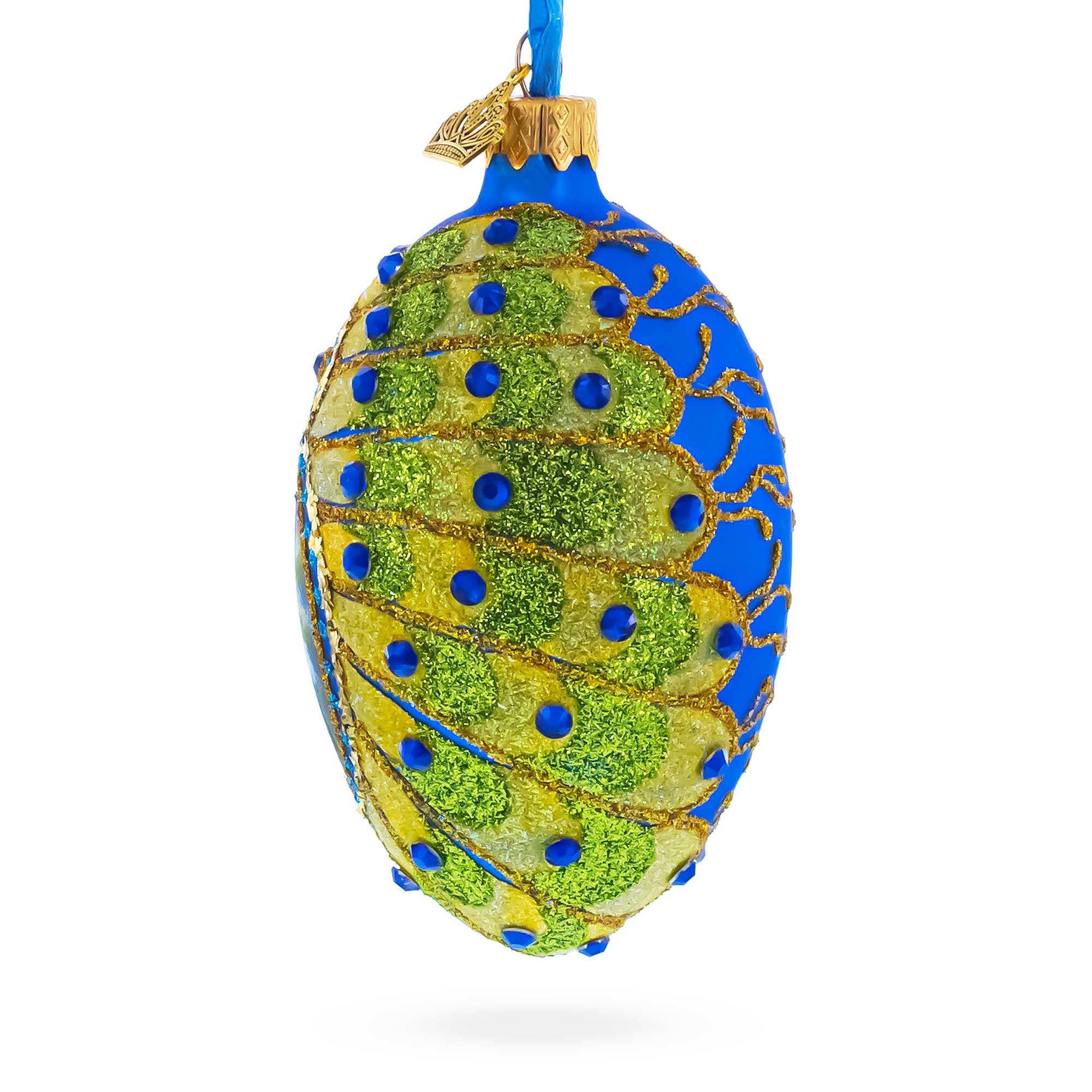 Peacock Glass Egg Ornament 4 Inches