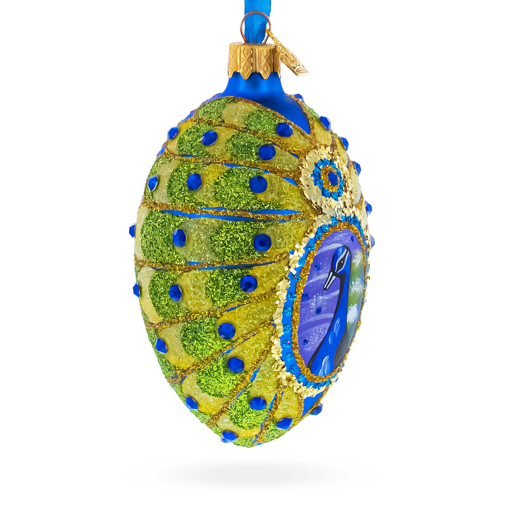 Peacock Glass Egg Ornament 4 Inches