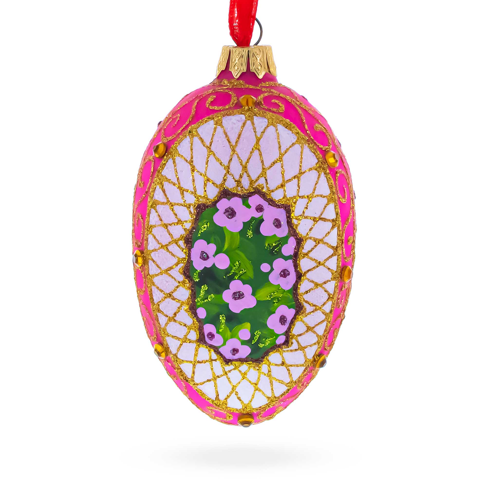 Romantic Doves in Floral Glass Egg Ornament 4 Inches