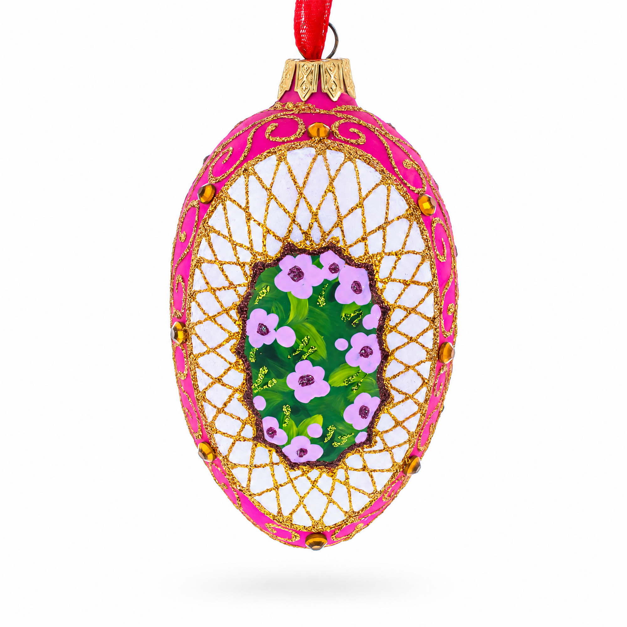 Romantic Doves in Floral Glass Egg Ornament 4 Inches