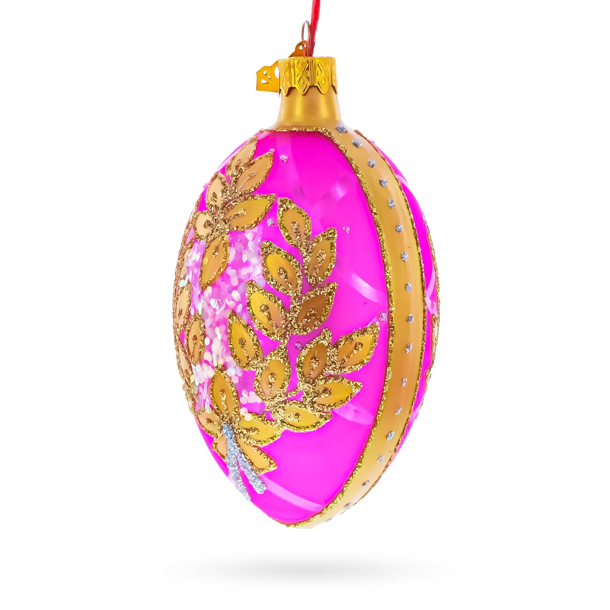 Golden Branches On Pink Glass Egg Ornament 4 Inches