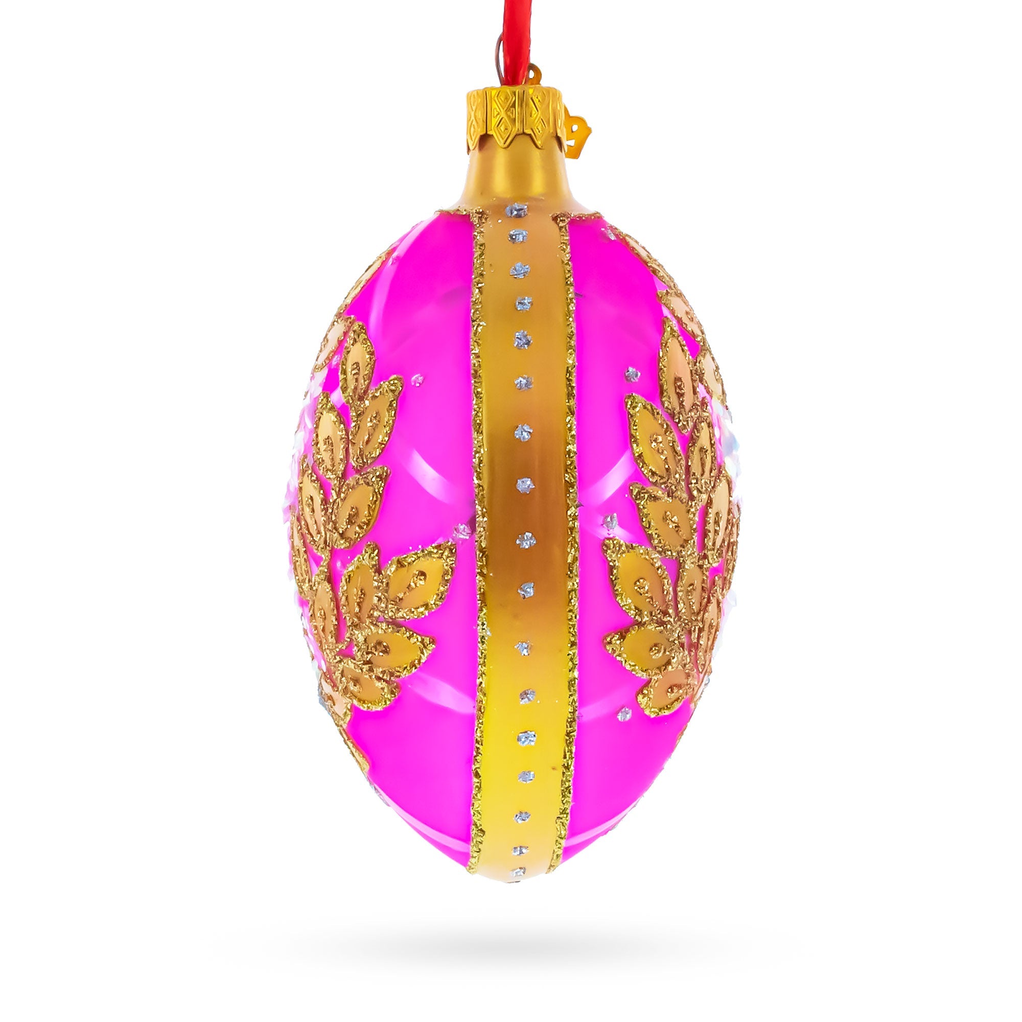 Golden Branches On Pink Glass Egg Ornament 4 Inches