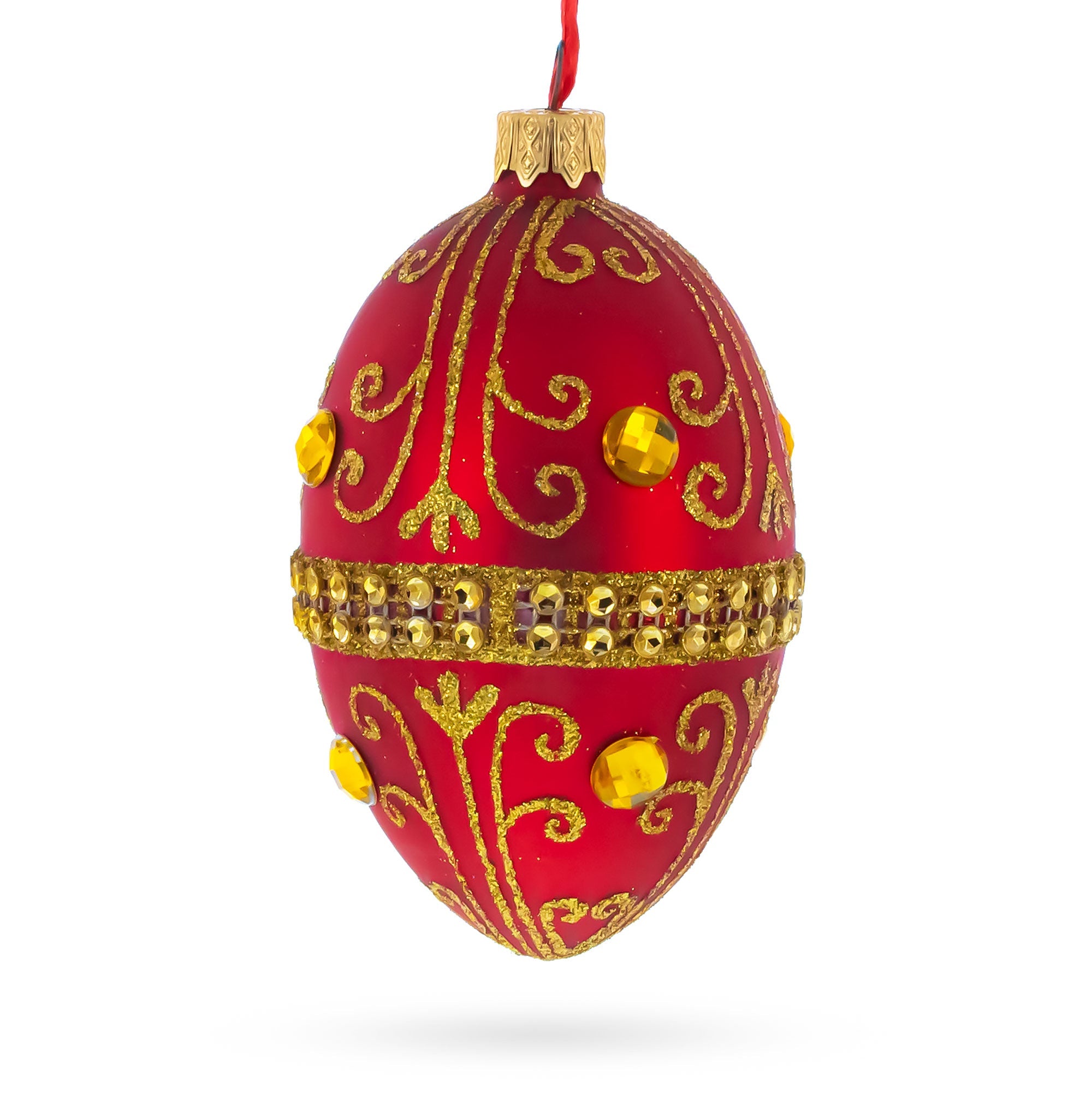 Jeweled Red Glass Egg Ornament 4 Inches