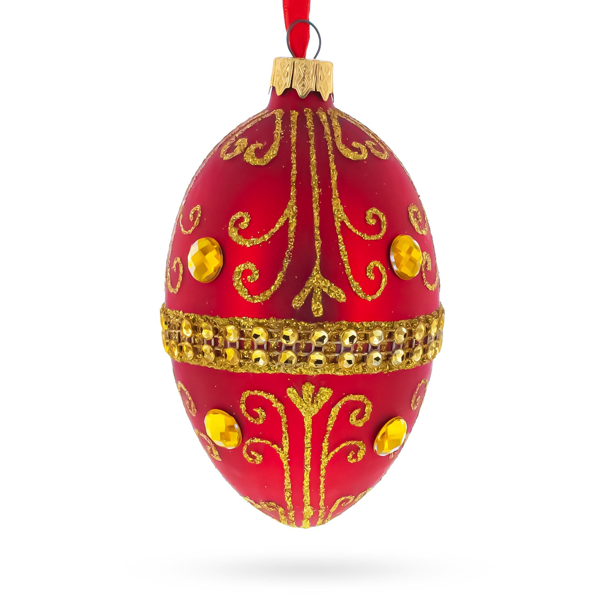 Jeweled Red Glass Egg Ornament 4 Inches