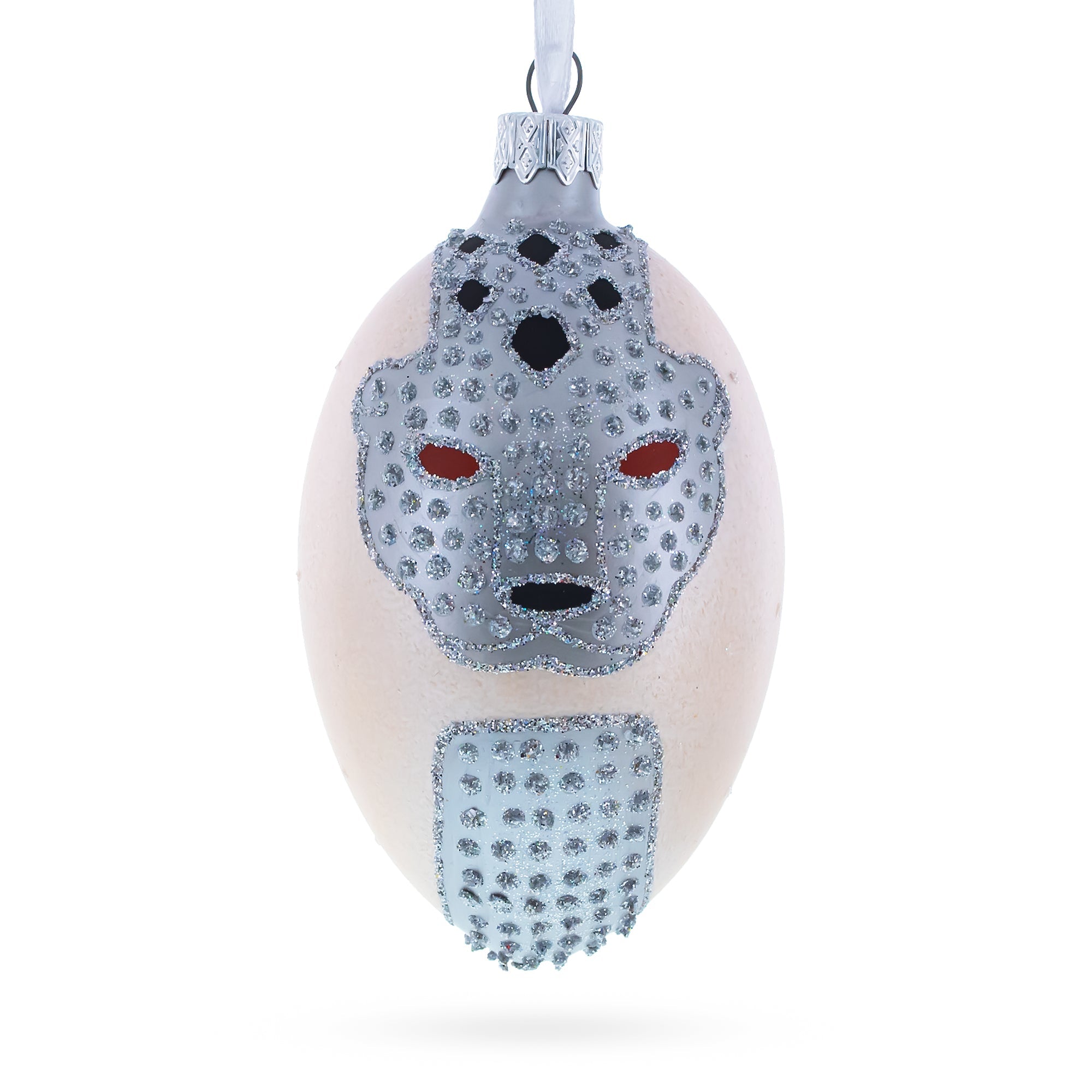 French Designer Jeweled Panther Glass Egg Christmas Ornament 4 Inches
