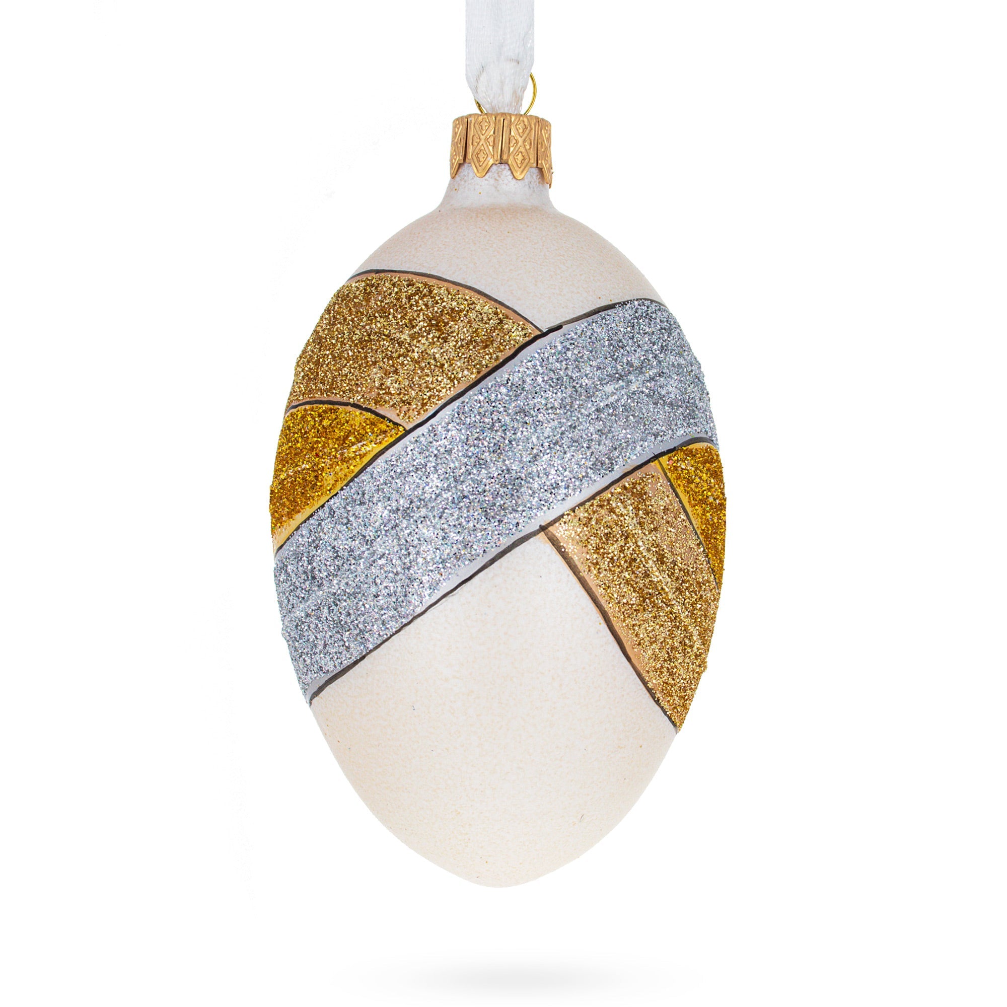 Louis-Francois Designer Jeweled Trinity Band Glass Egg Christmas Ornament 4 Inches