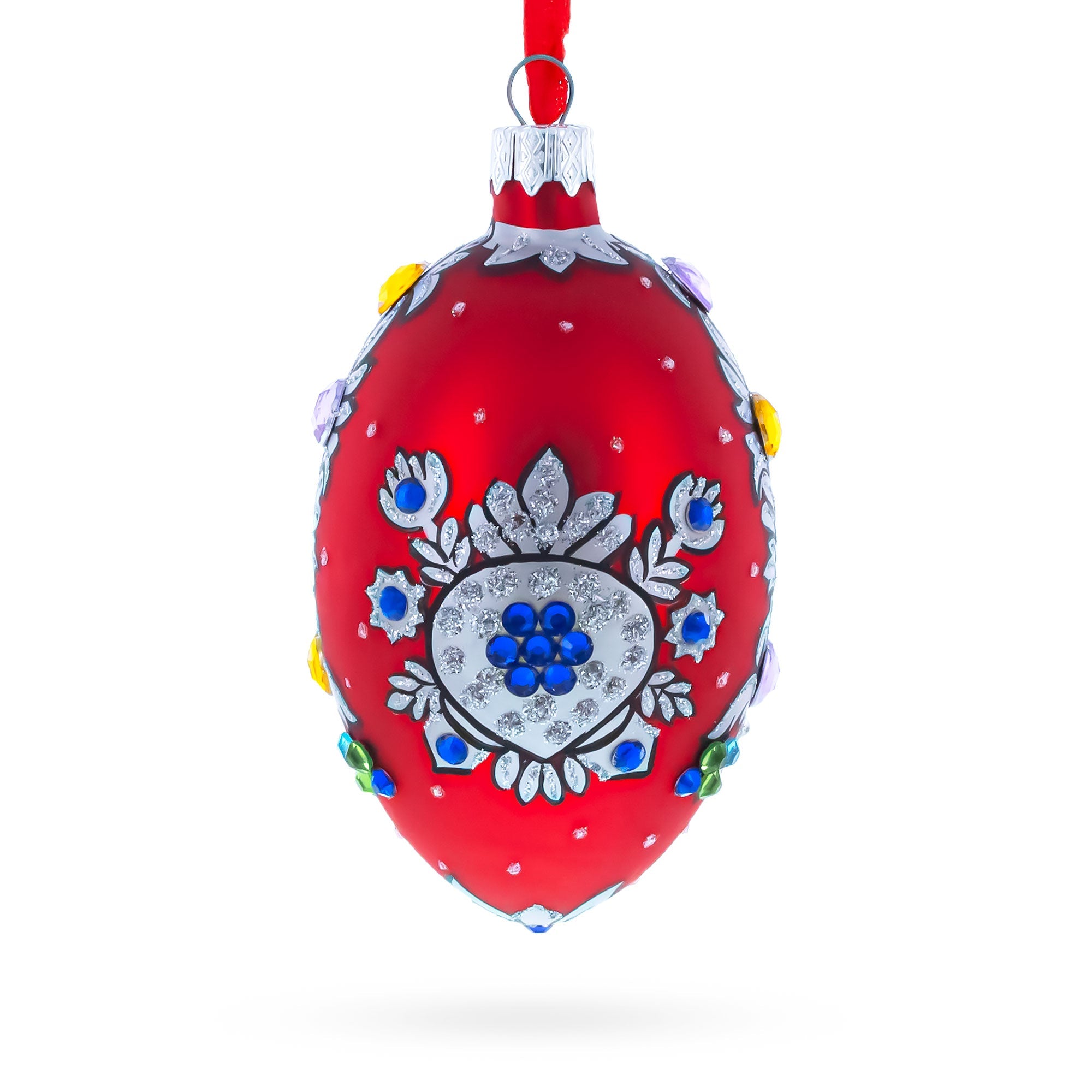 Florence Designer Jeweled Pendant Necklace Glass Egg Christmas Ornament 4 Inches