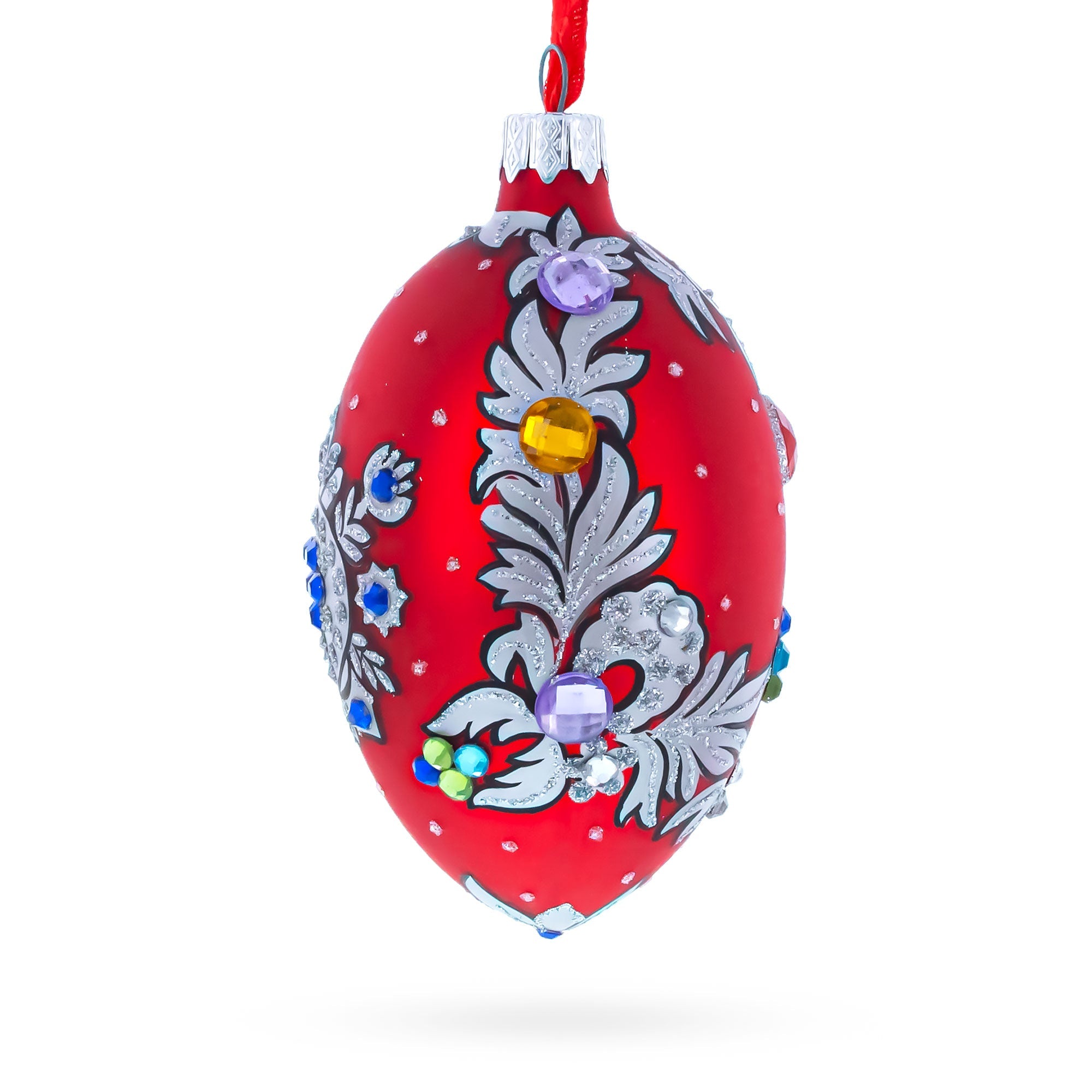 Florence Designer Jeweled Pendant Necklace Glass Egg Christmas Ornament 4 Inches