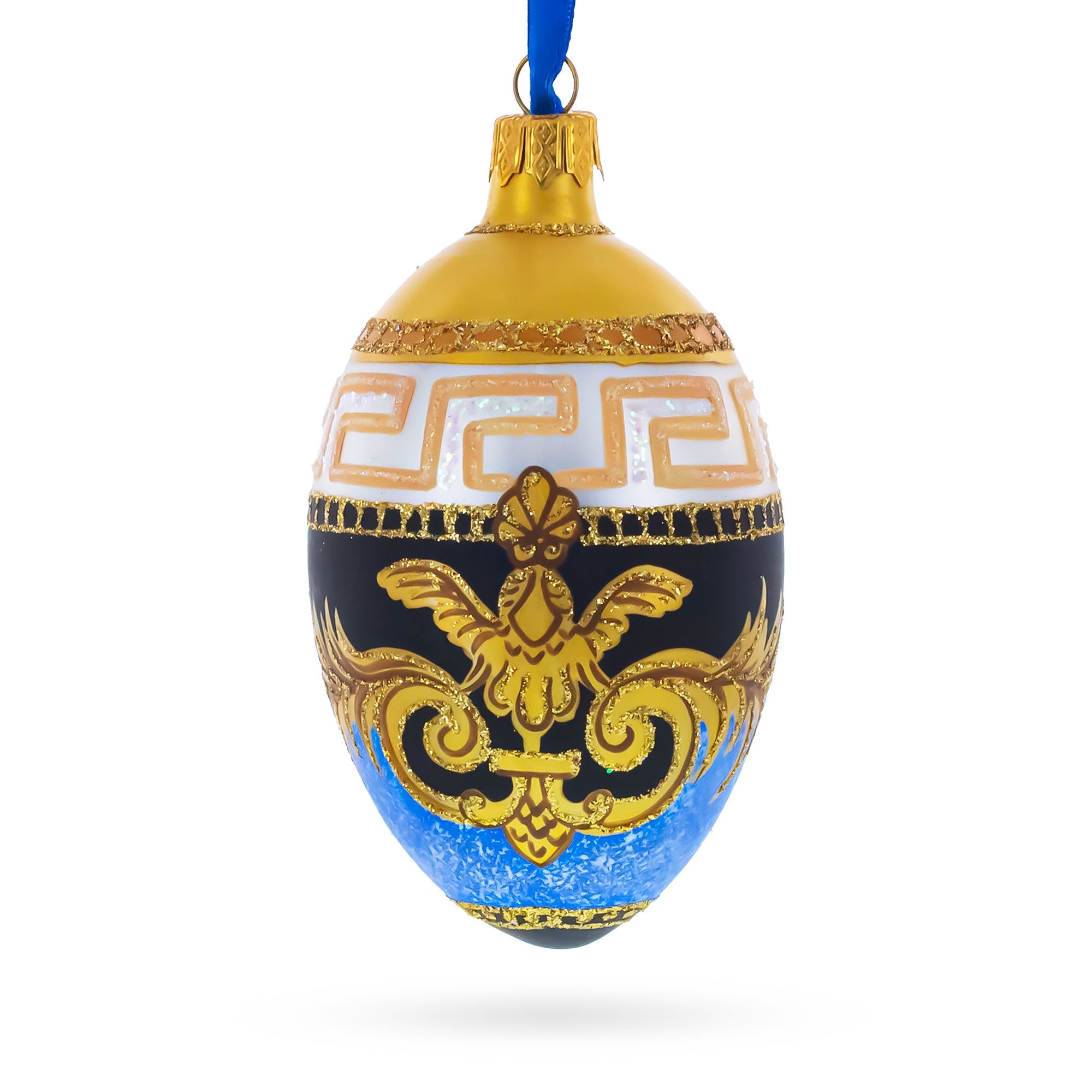 Italian Designer Fine Medallion Glass Egg Christmas Ornament 4 Inches