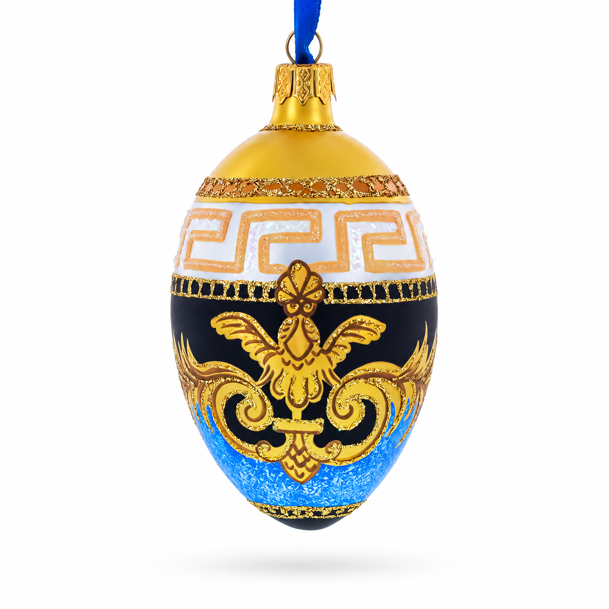Italian Designer Fine Medallion Glass Egg Christmas Ornament 4 Inches