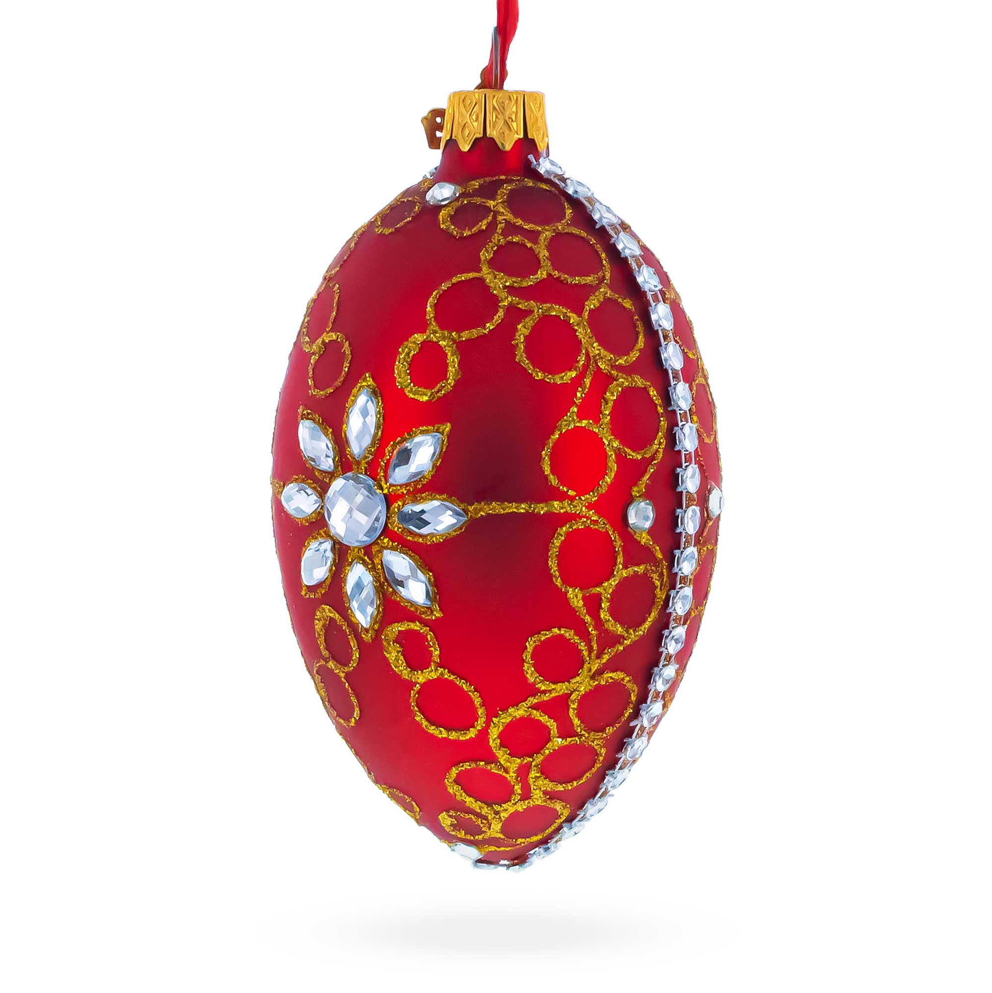 Diamond Star Red Glass Egg Christmas Ornament 4 Inches
