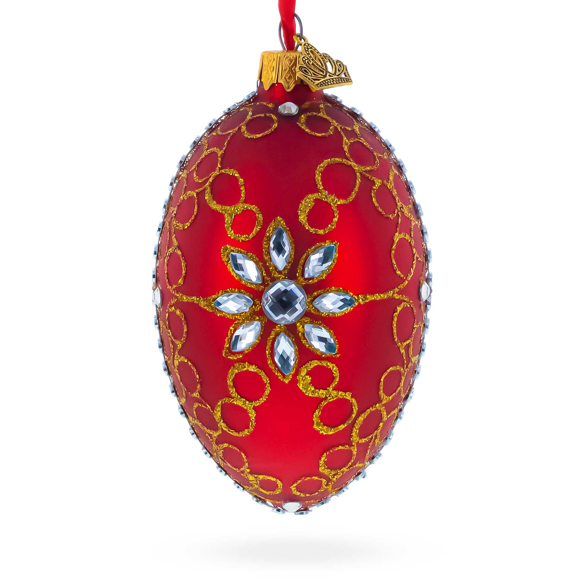 Diamond Star Red Glass Egg Christmas Ornament 4 Inches