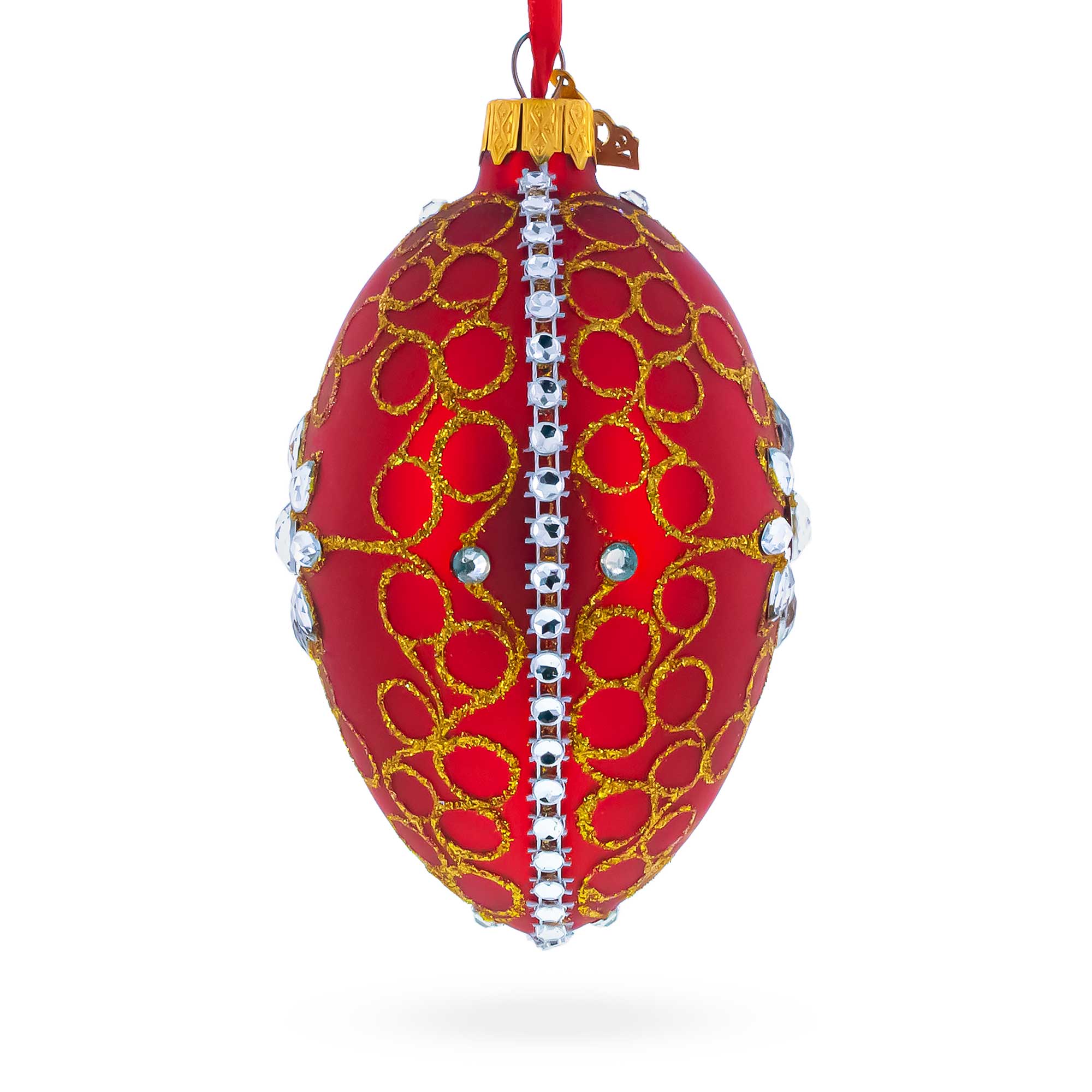 Diamond Star Red Glass Egg Christmas Ornament 4 Inches