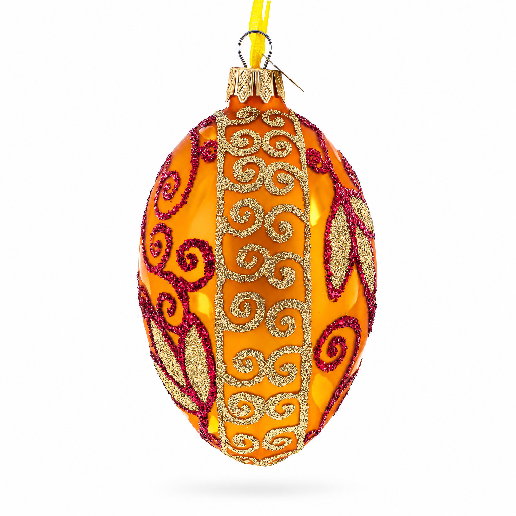 Autumn Leaves on Gold Glass Egg Christmas Ornament 4 Inches