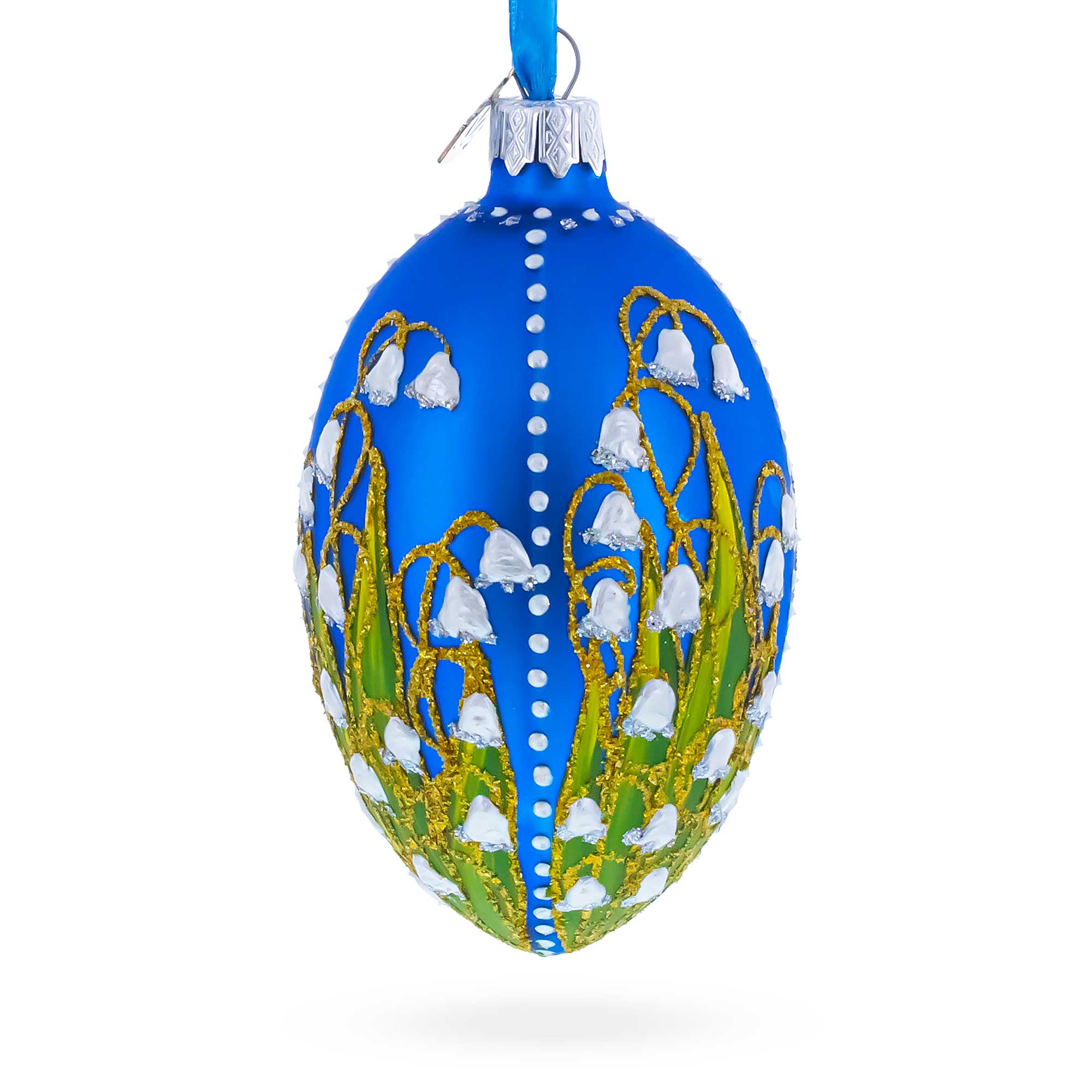 1898 Lilies of the Valley Royal in Blue Egg Glass Egg Christmas Ornament 4 Inches