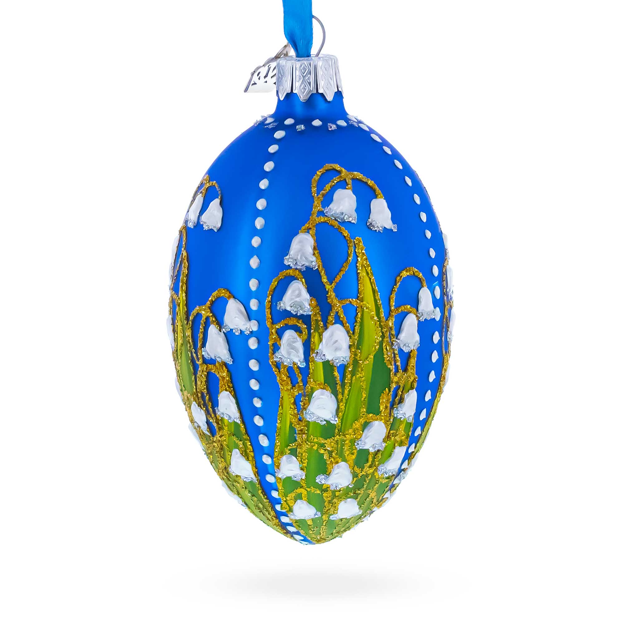 1898 Lilies of the Valley Royal in Blue Egg Glass Egg Christmas Ornament 4 Inches