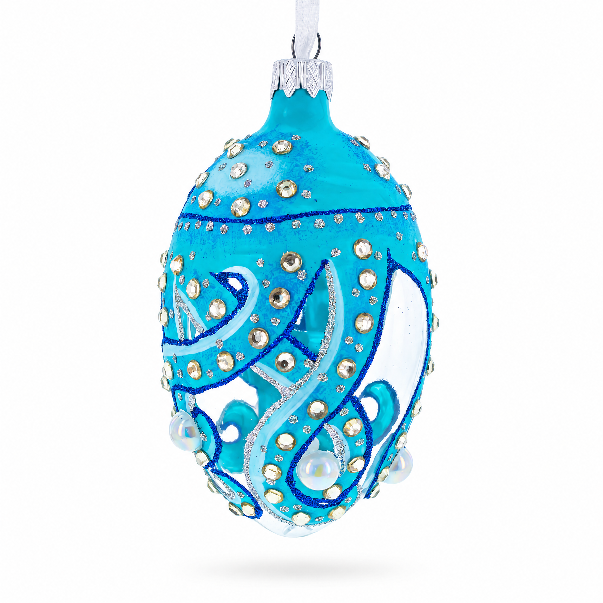 Octopus Glass Egg Christmas Ornament 4 Inches