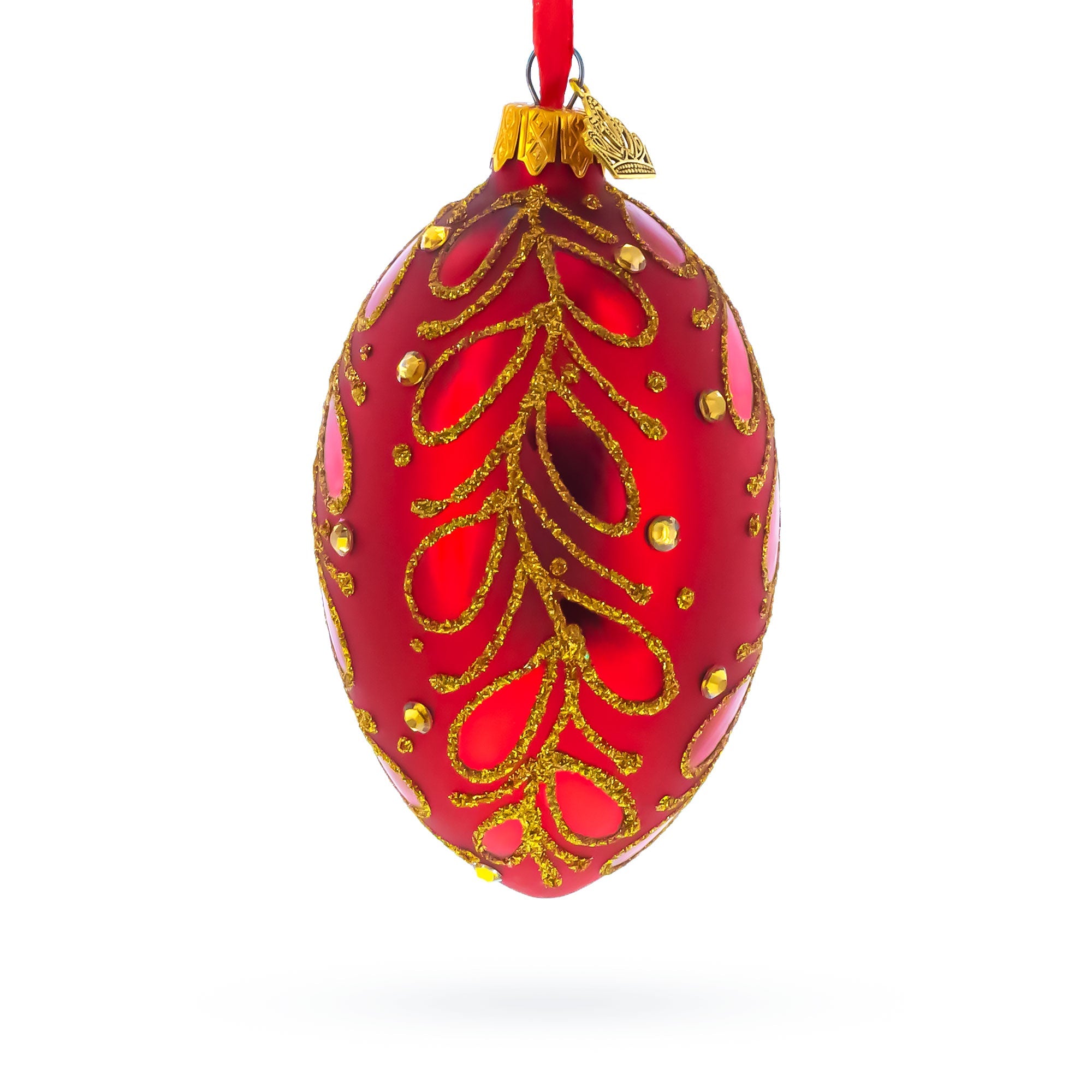 Red Paisley Glass Egg Christmas Ornament 4 Inches