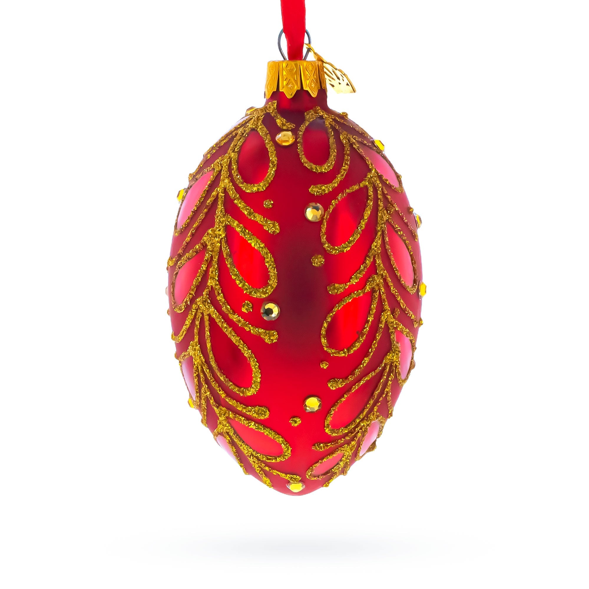 Red Paisley Glass Egg Christmas Ornament 4 Inches