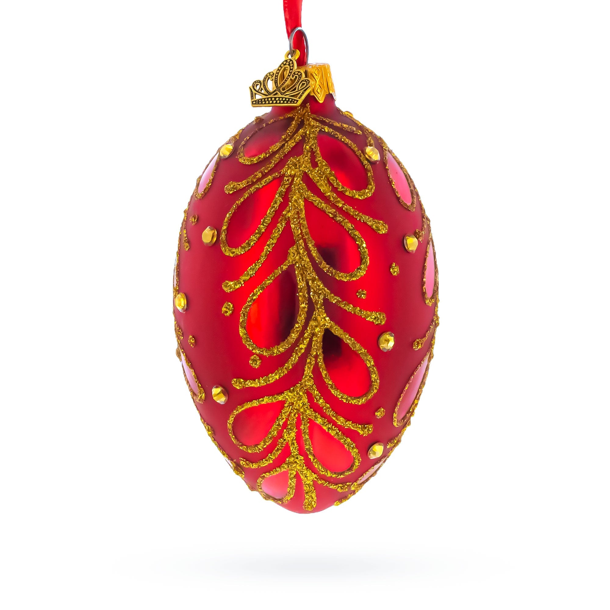 Red Paisley Glass Egg Christmas Ornament 4 Inches