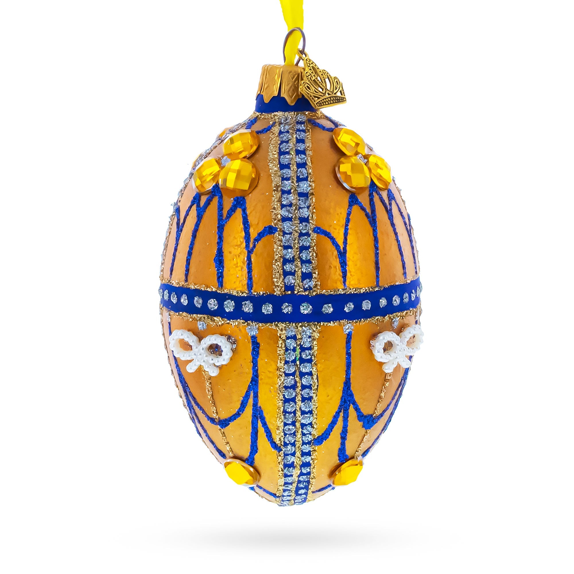 Golden Jewels Glass Egg Ornament 4 Inches