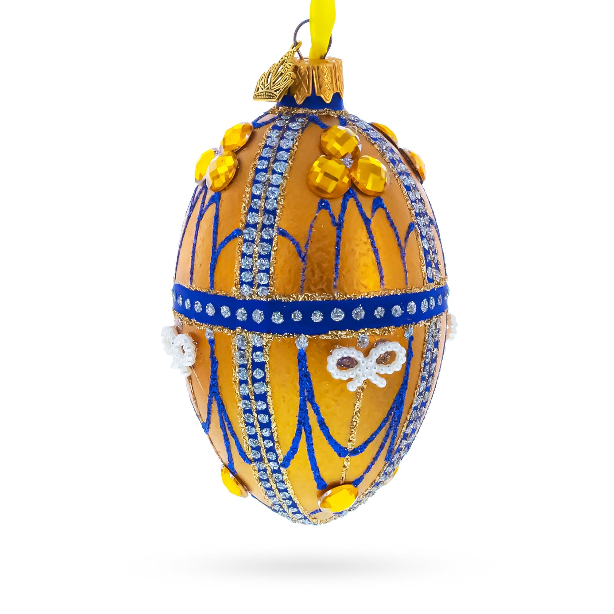 Golden Jewels Glass Egg Ornament 4 Inches