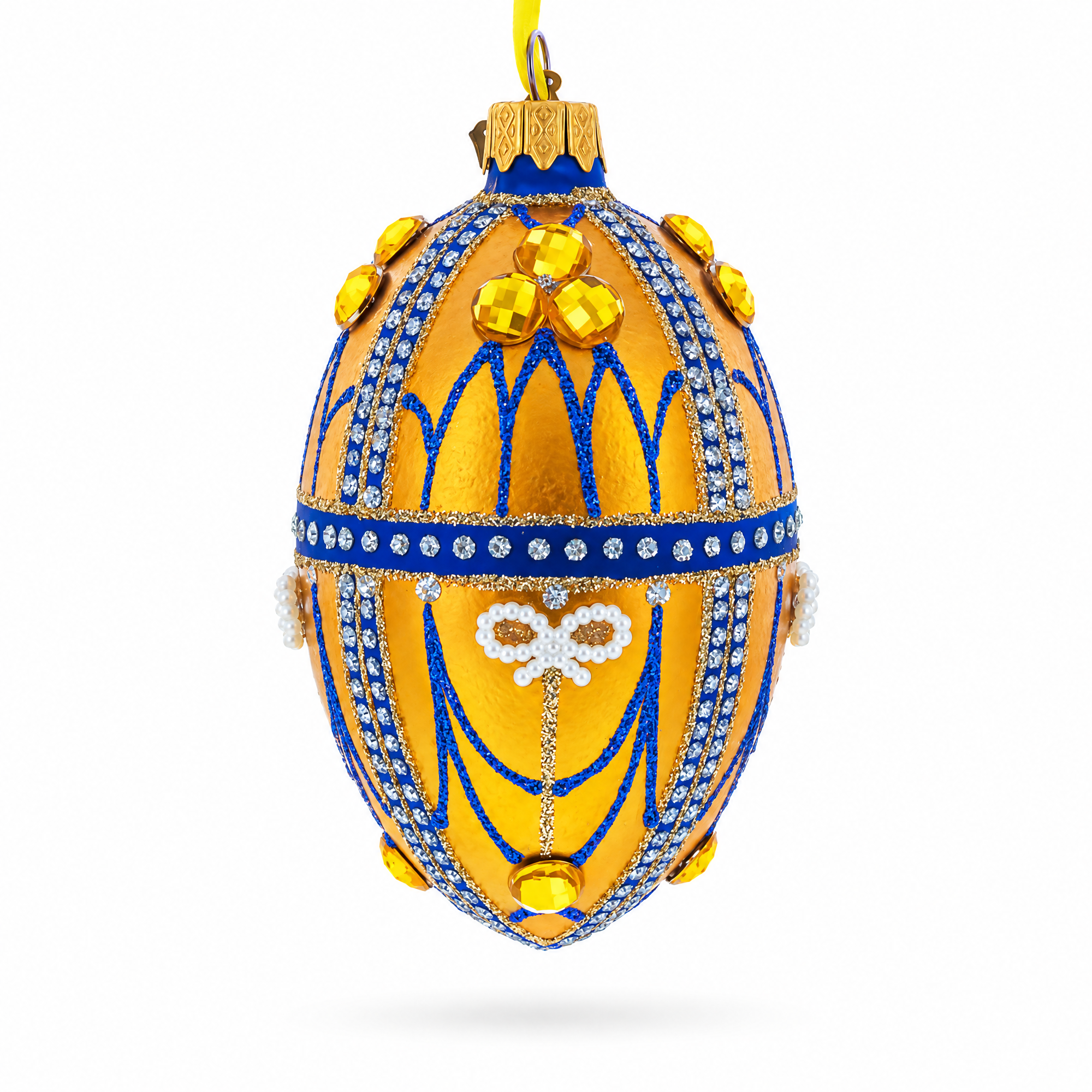 Golden Jewels Glass Egg Ornament 4 Inches