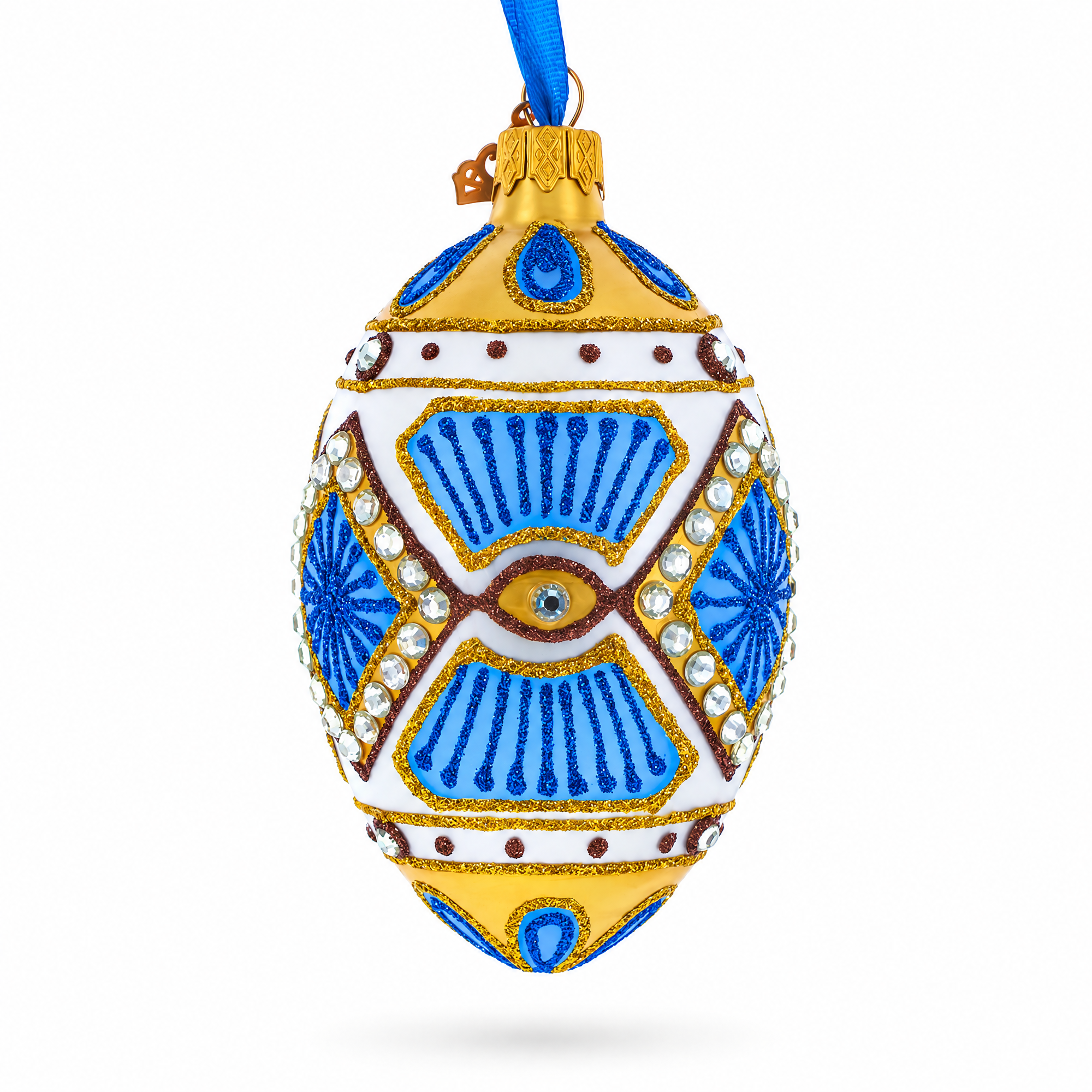 Diamonds on Square Glass Egg Ornament 4 Inches