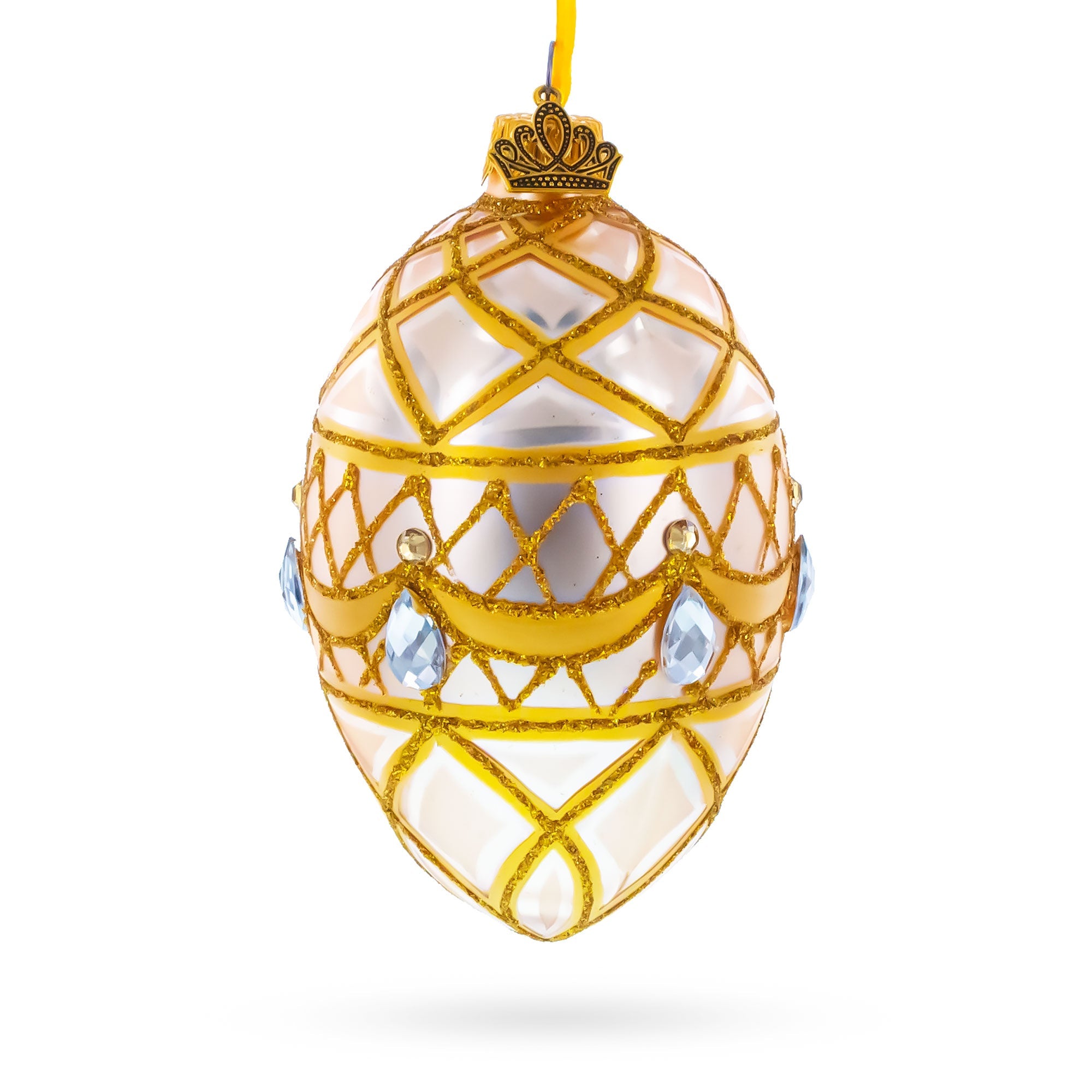 Diamond Drops on Pink Glass Egg Ornament 4 Inches
